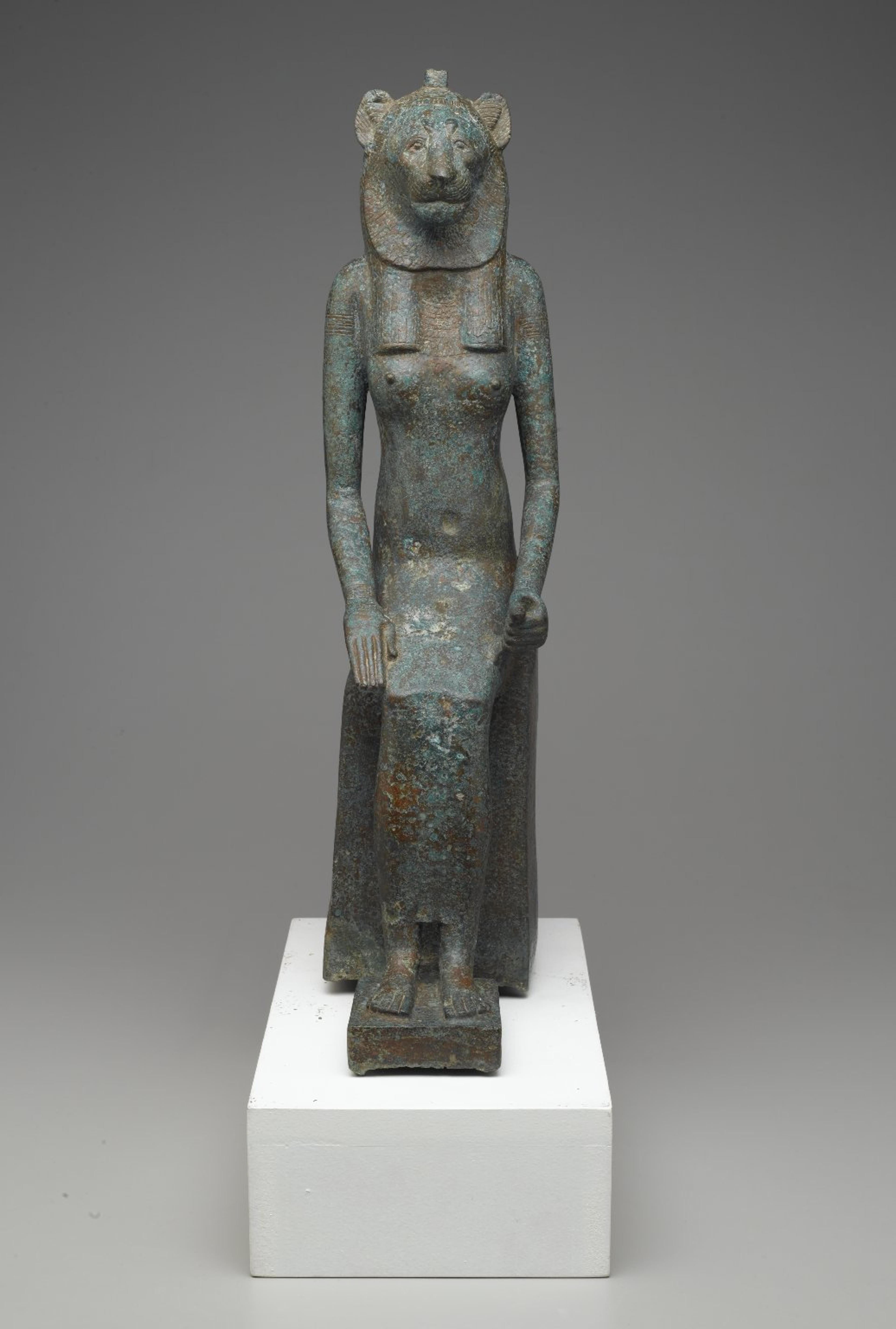 Seated Wadjet. From Egypt. Late Period, Dynasty 26 to Dynasty 31, 664–332 B.C.E. Bronze, 20 1⁄2 x 4 7⁄8 x 9 1⁄2 in. (52.1 × 12.4 × 24.1 cm). Brooklyn Museum, Charles Edwin Wilbour Fund, 36.622