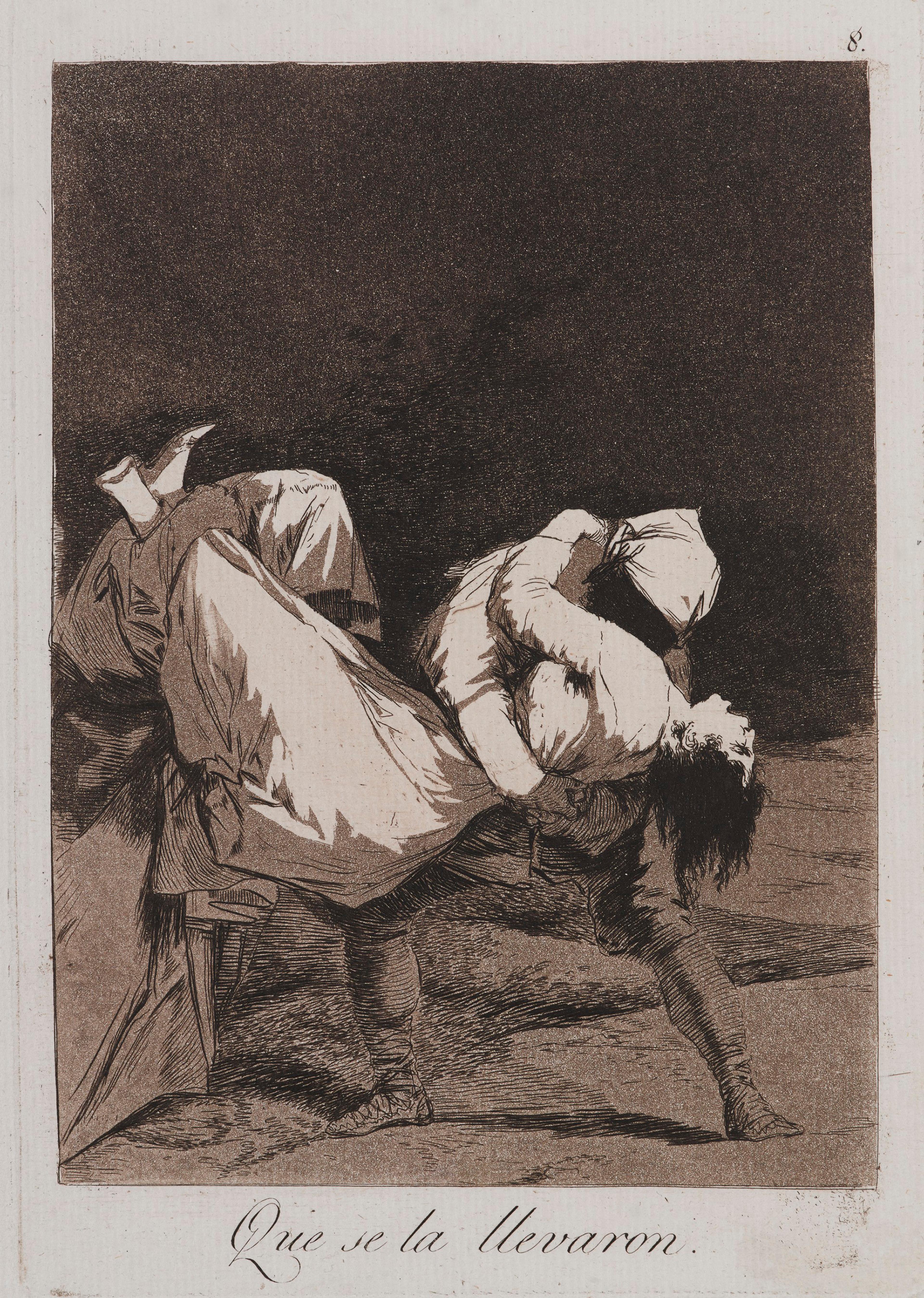 Francisco de Goya y Lucientes (Spanish, 1746—1828). They Carried Her Off! (Que se la llevaron!), plate 8 from The Caprices (Los Caprichos), 1797–98. Etching and aquatint on laid paper, 81/2 x 6 in. (21.7 x 15.2 cm). Brooklyn Museum; A. Augustus Healy Fund, Frank L. Babbott Fund, and Carll H. de Silver Fund, 37.33.8. (Photo: Jonathan Dorado, Brooklyn Museum)