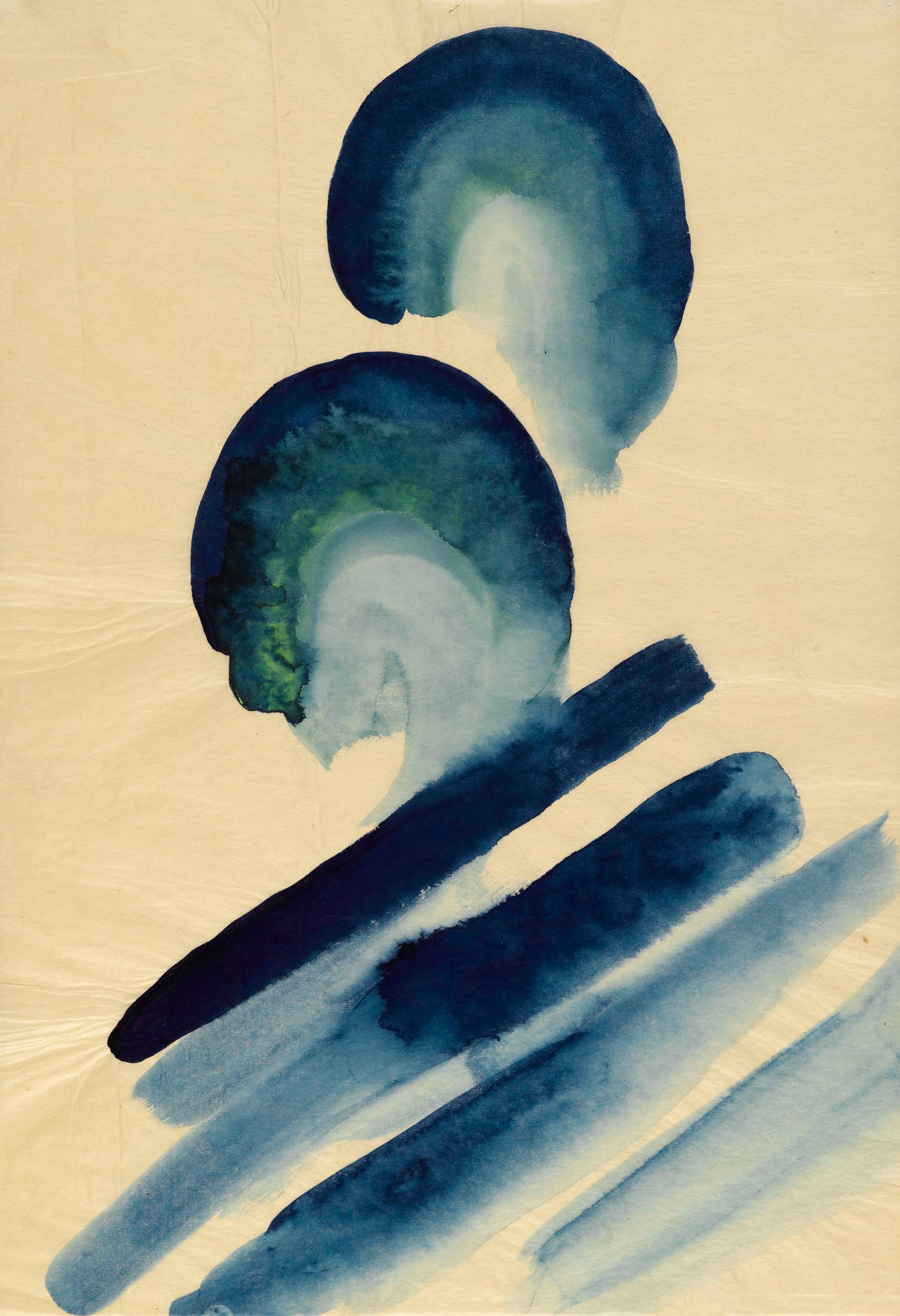 Georgia O’Keeffe (American, 1887–1986). Blue #2, 1916. Watercolor on paper, 157/8 x 11 in. (40.3 x 27.8 cm). Brooklyn Museum; Bequest of Mary T. Cockcroft, by exchange, 58.74. © Georgia O’Keeffe Museum/Artists Rights Society (ARS), New York. (Photo: Sarah DeSantis, Brooklyn Museum)