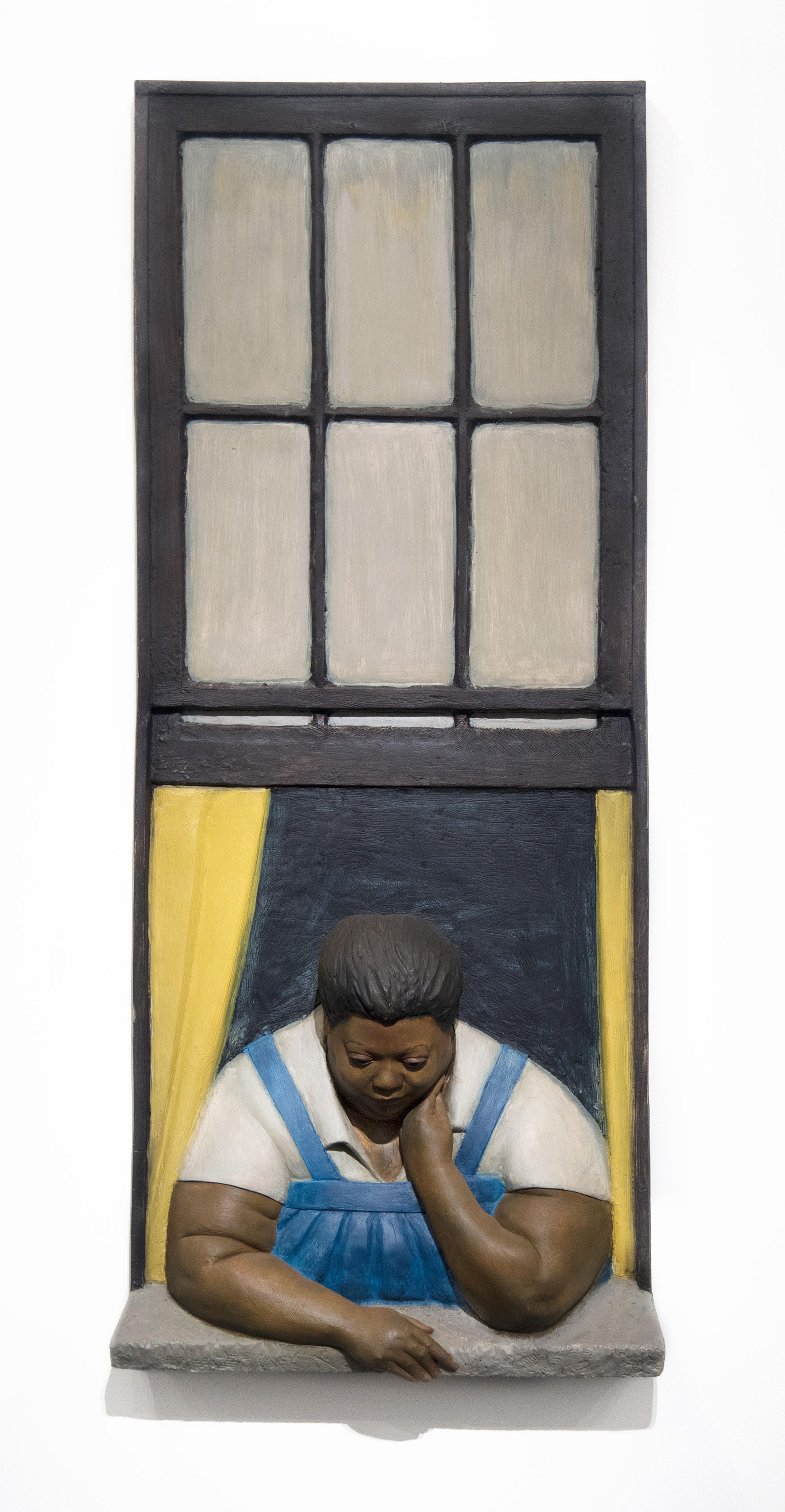 John Ahearn (American, born 1951) with Rigoverto Torrès (Puerto Rican, born 1980). Titi in Window, 1986–87. Oil on reinforced polyadam, 72 × 30 × 12 in. (182.9 × 76.2 × 30.5 cm). Brooklyn Museum, Gift of Cheryl and Henry Welt in memory of Abraham Joseph Welt, 87.194.1. © John Ahearn. (Photo: Jonathan Dorado, Brooklyn Museum)