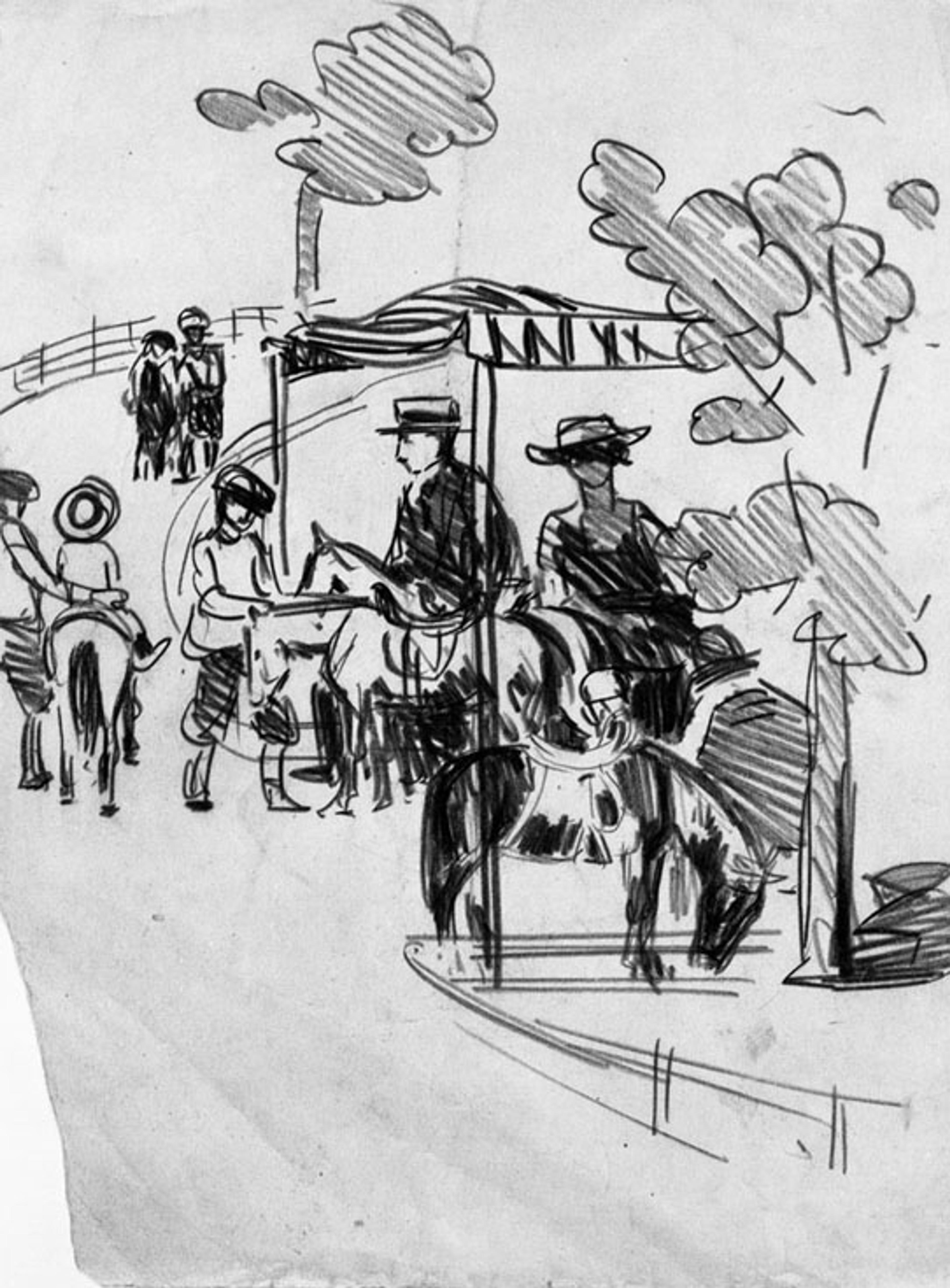 George Benjamin Luks (American, 1867–1933). Pony Ride, undated. Black conté crayon on wove paper. Brooklyn Museum, Dick S. Ramsay Fund, 58.43.5