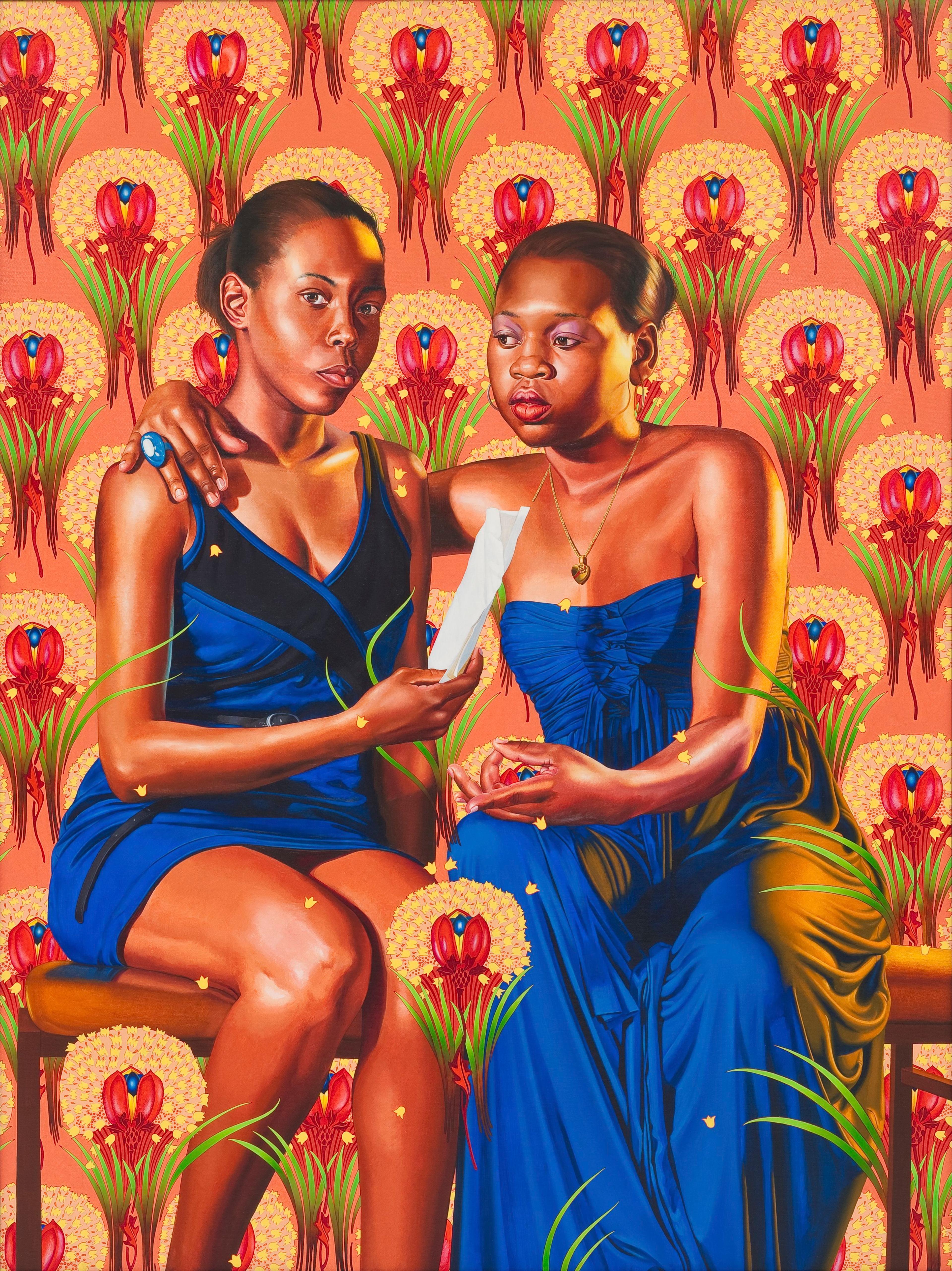 Kehinde Wiley (American, b. 1977). <i>The Sisters Zénaïde and Charlotte Bonaparte, 2014</i>. Oil on linen, 831⁄2 x 63 in. (212 × 160 cm). Collection of Nathan Serphos and Glenn Guevarra, New York. © Kehinde Wiley. (Photo: Robert Wedemeyer, courtesy of Roberts &amp; Tilton, Culver City, California)