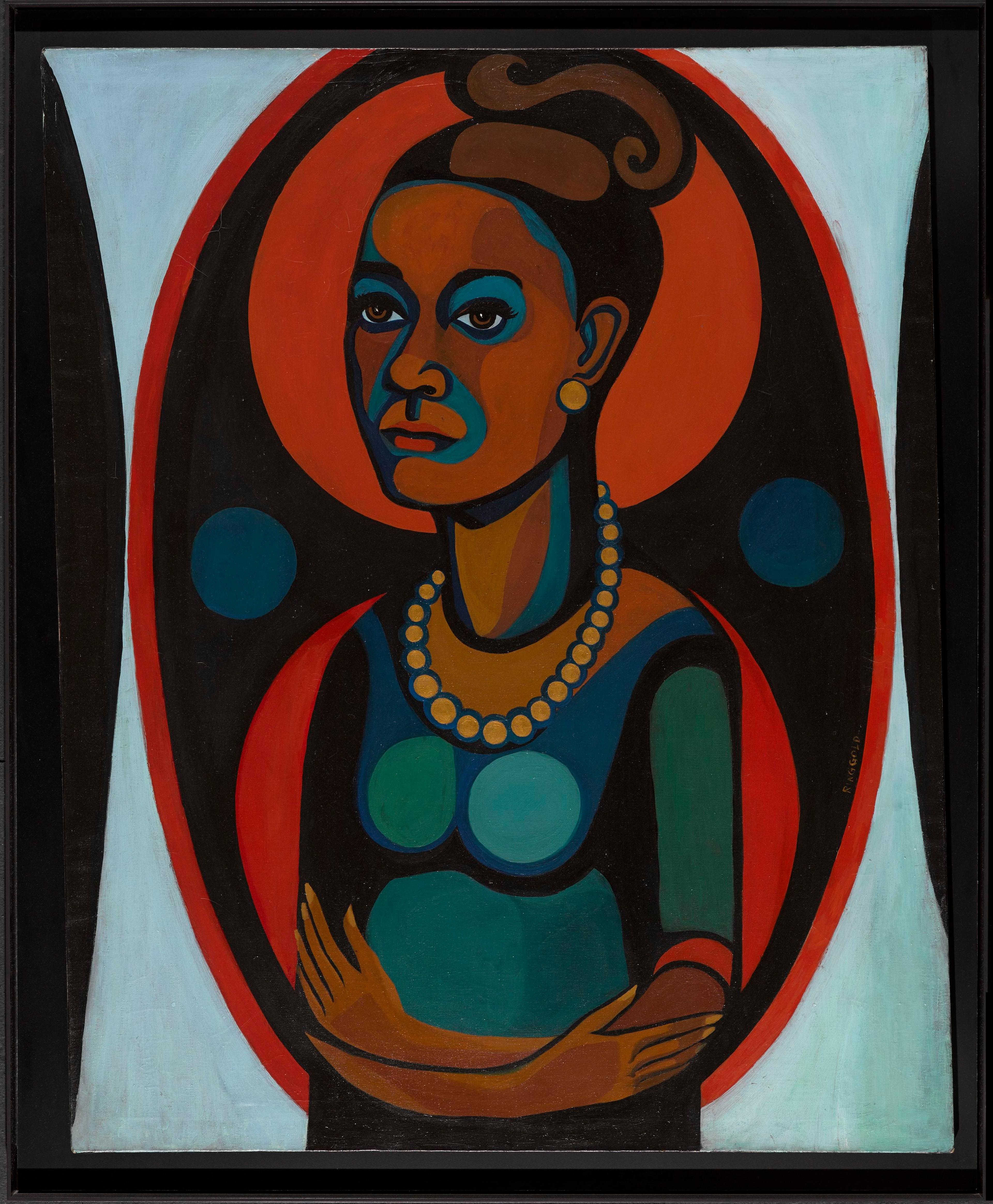 Faith Ringgold (American, born 1930). <i>Early Works #25: Self-Portrait<i>, 1965. Oil on canvas, 50 x 40 in. (127 x 101.6 cm). Brooklyn Museum; Gift of Elizabeth A. Sackler, 2013.96. © 1965 Faith Ringgold. (Photo: Sarah DeSantis, Brooklyn Museum)