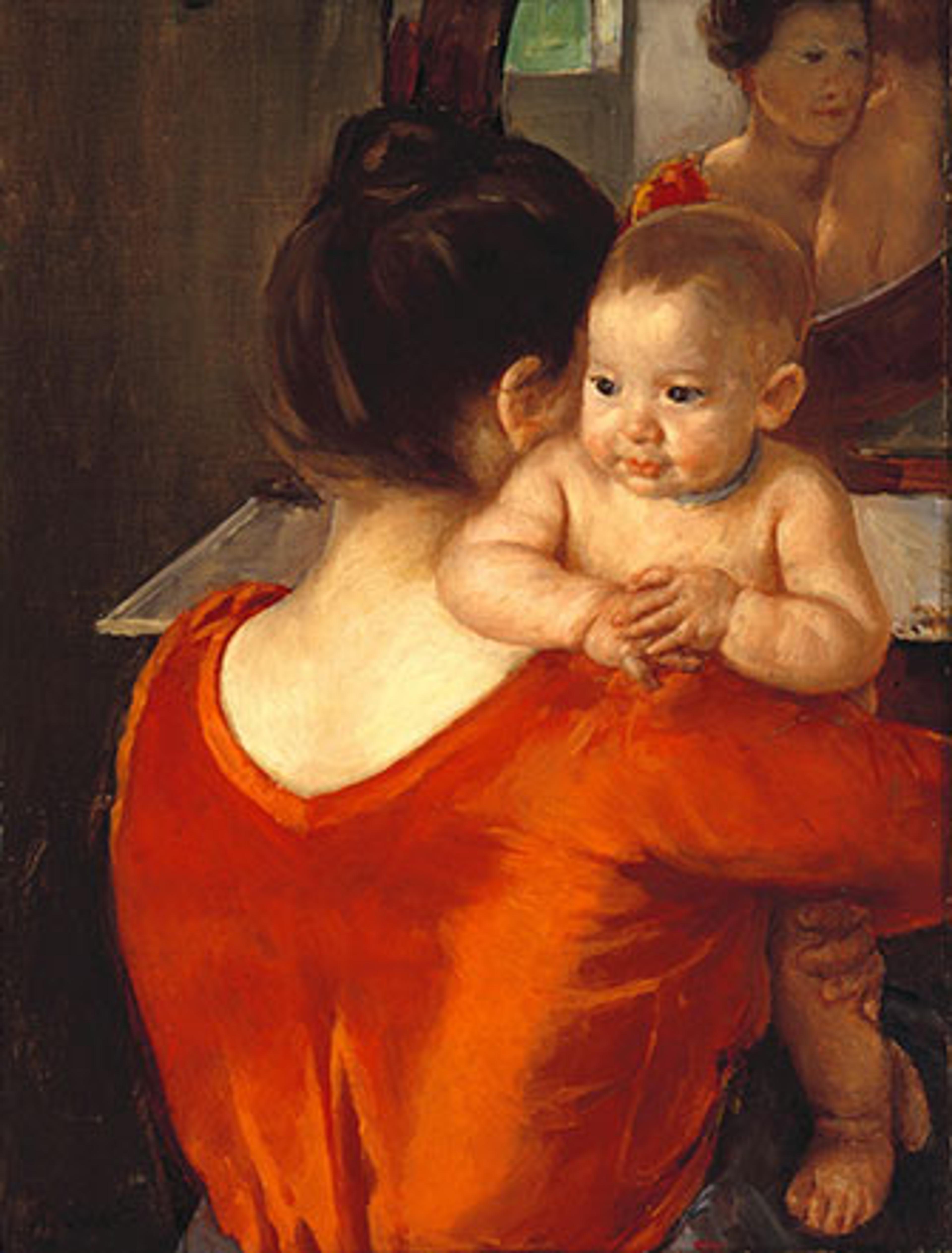 Mary Cassatt (American, 1844–1926). Woman in a Red Bodice and Her Child, circa 1901. Oil on canvas, 27 x 201⁄4 in. (68.6 x 51.4 cm). Brooklyn Museum, Carll H. de Silver Fund, 19.95