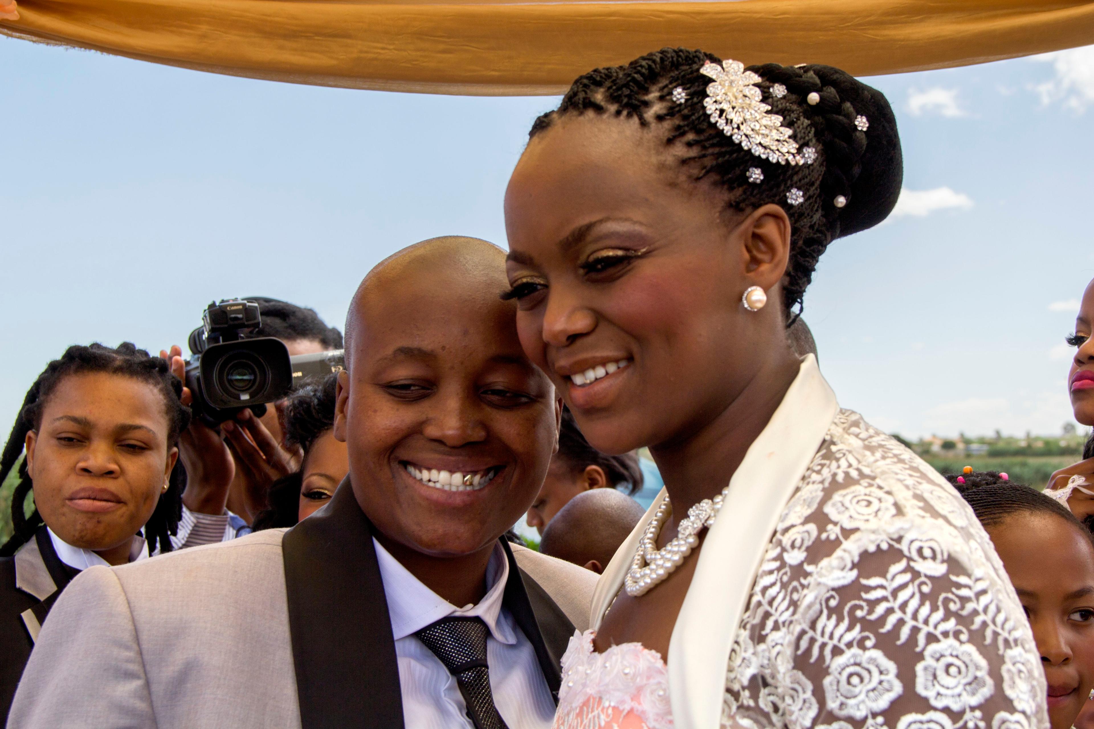 Zanele Muholi (South African, born 1972). <i>Ayanda &amp; Nhlanhla Moremi’s wedding I. Kwanele Park, Katlehong, 9 November 2013</i>, 2013. Chromogenic photograph, 107⁄16 x 149⁄16 in. (26.5 × 37 cm), framed. © Zanele Muholi. Courtesy of Stevenson, Cape Town/Johannesburg and Yancey Richardson, New York