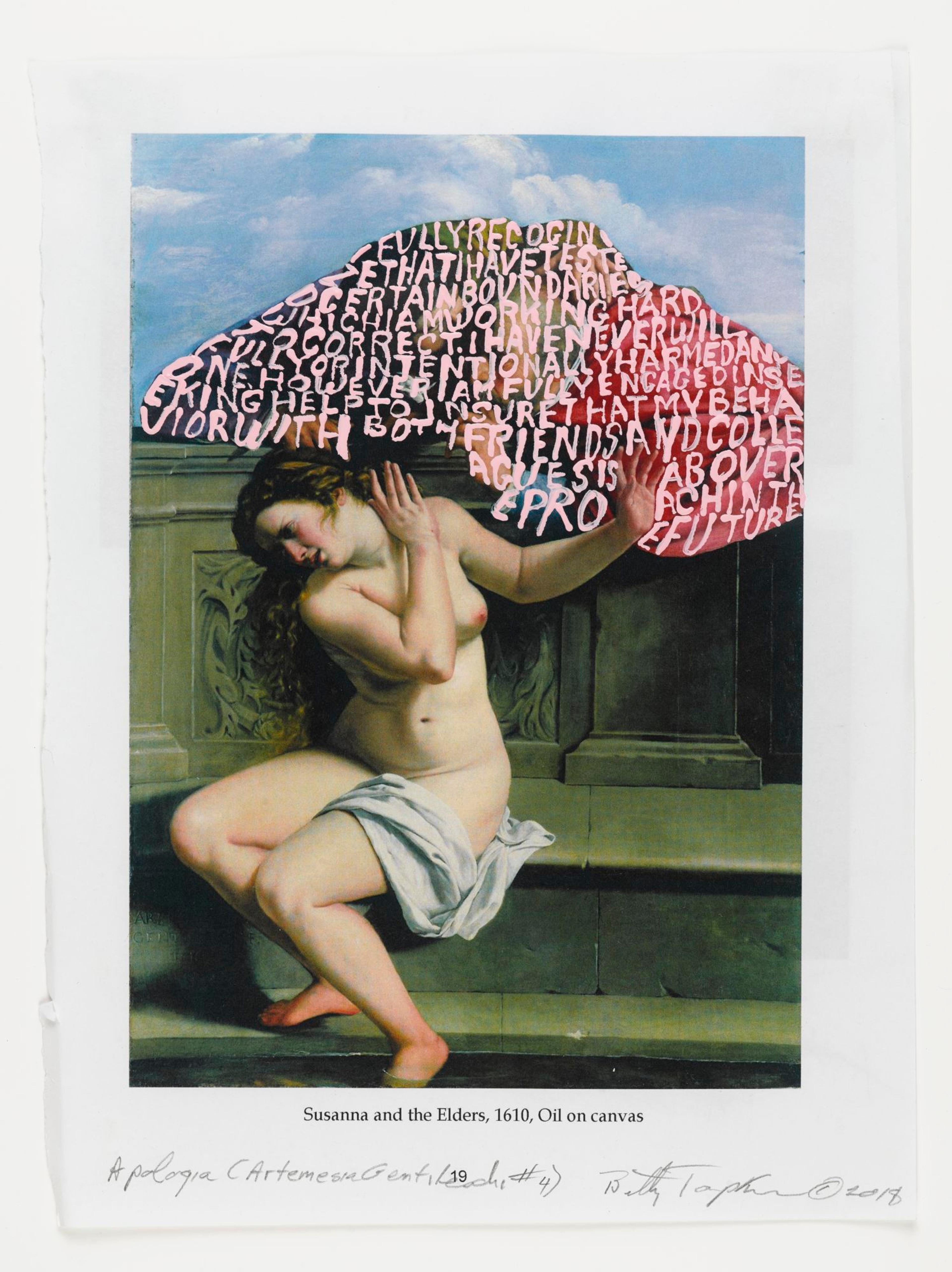 Betty Tompkins (American, born 1945). <i>Apologia (Artemesia Gentileschi #4)</i>, 2018. Acrylic on paper, 11 × 8 1/2 in. (27.9 × 21.6 cm). Brooklyn Museum; Emily Winthrop Miles Fund and Robert A. Levinson Fund, 2018.21. © Betty Tompkins. (Photo: Brooklyn Museum)