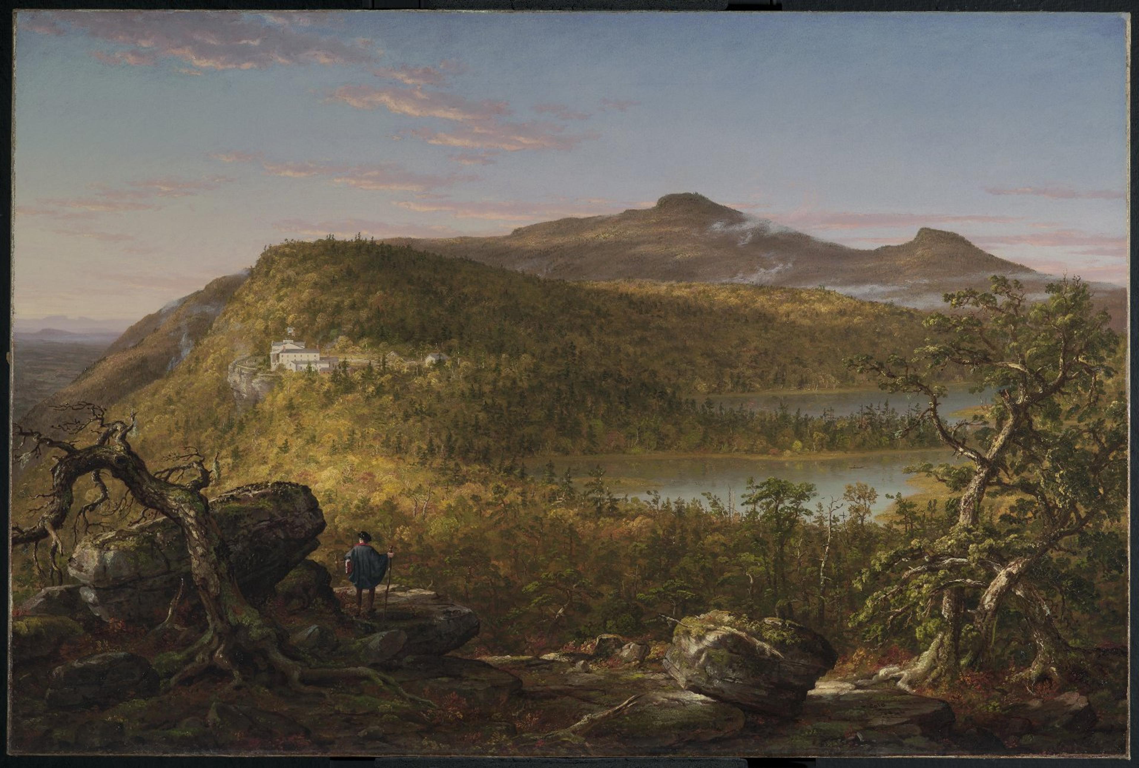 Thomas Cole (American, born England, 1801–1848). <i>A View of the Two Lakes and Mountain House, Catskill Mountains, Morning</i>, 1844. Oil on canvas, 35 13/16 x 53 7/8 in. (91 x 136.9 cm). Brooklyn Museum, Dick S. Ramsay Fund, 52.16 (Photo: Brooklyn Museum)