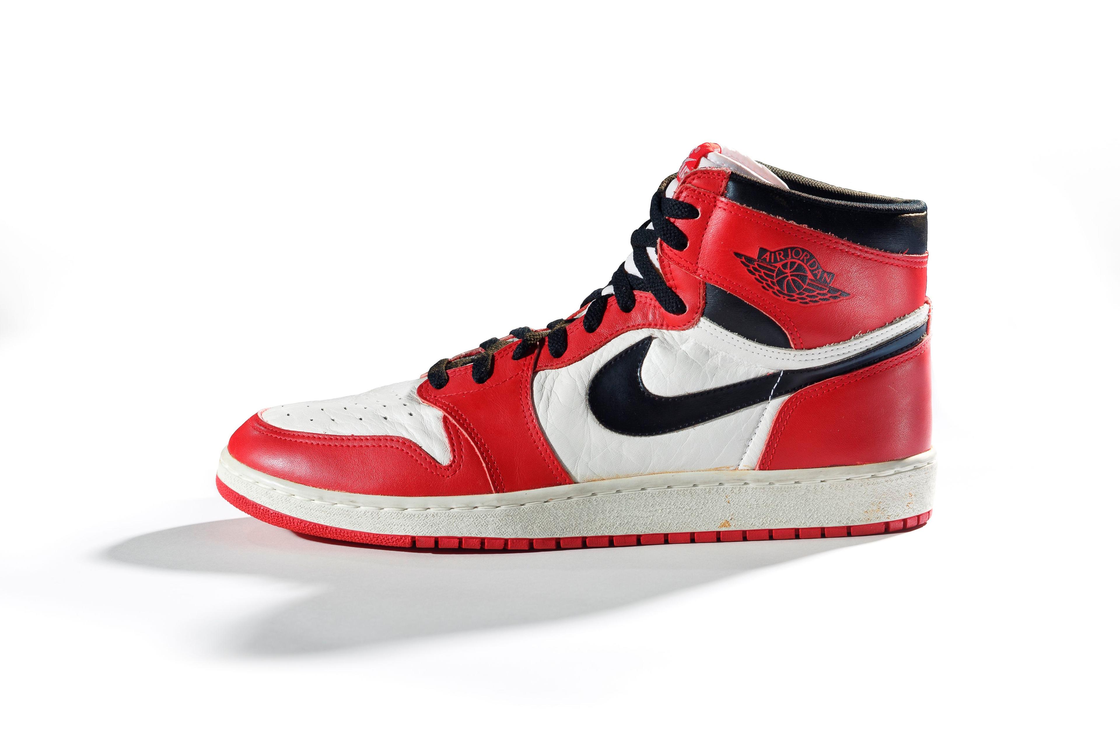 Nike. Air Jordan I, 1985. Nike Archives. (Photo: Ron Wood. Courtesy American Federation of Arts/Bata Shoe Museum)