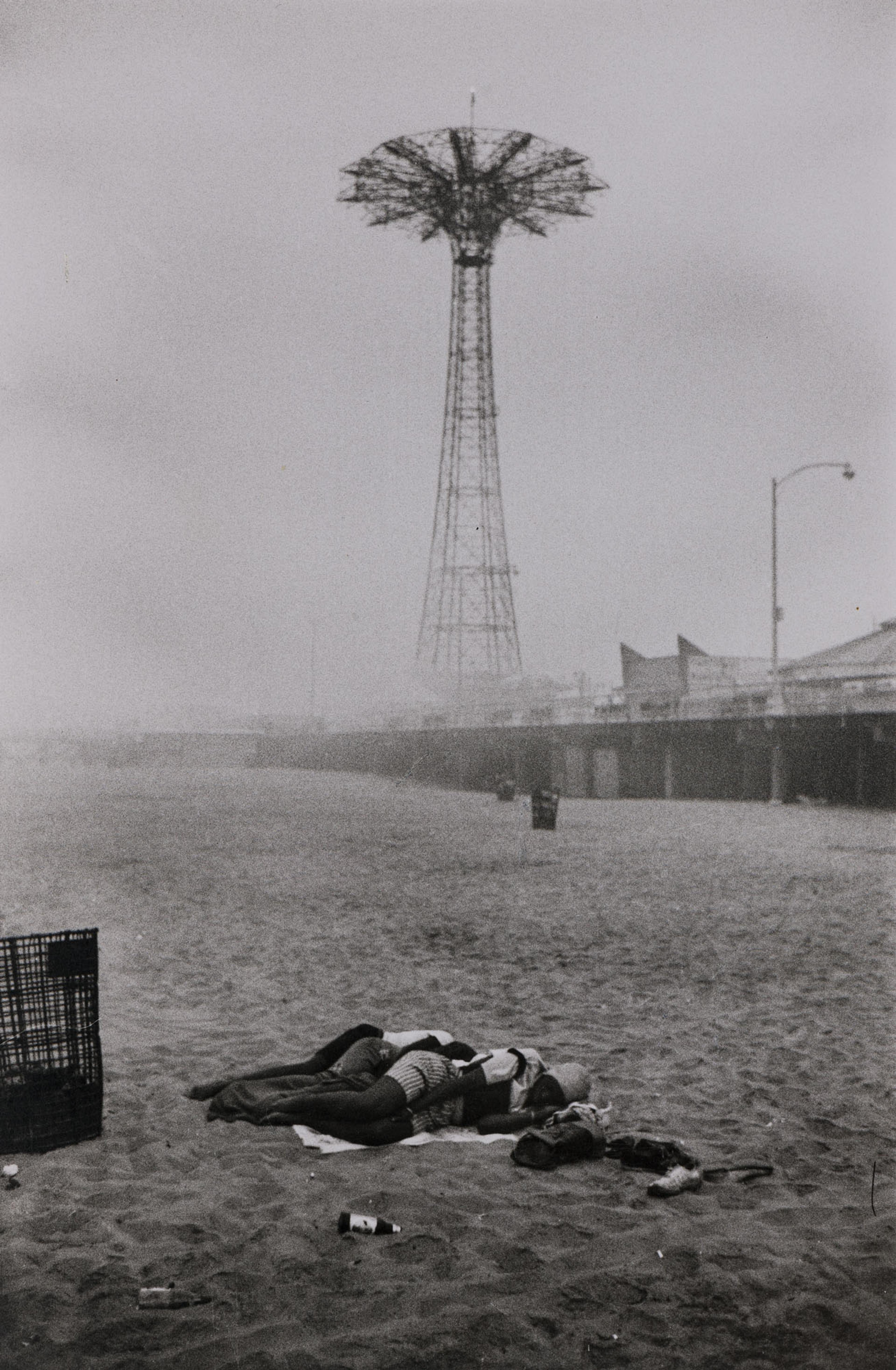 Print of people sleeping on the Coney Island beach