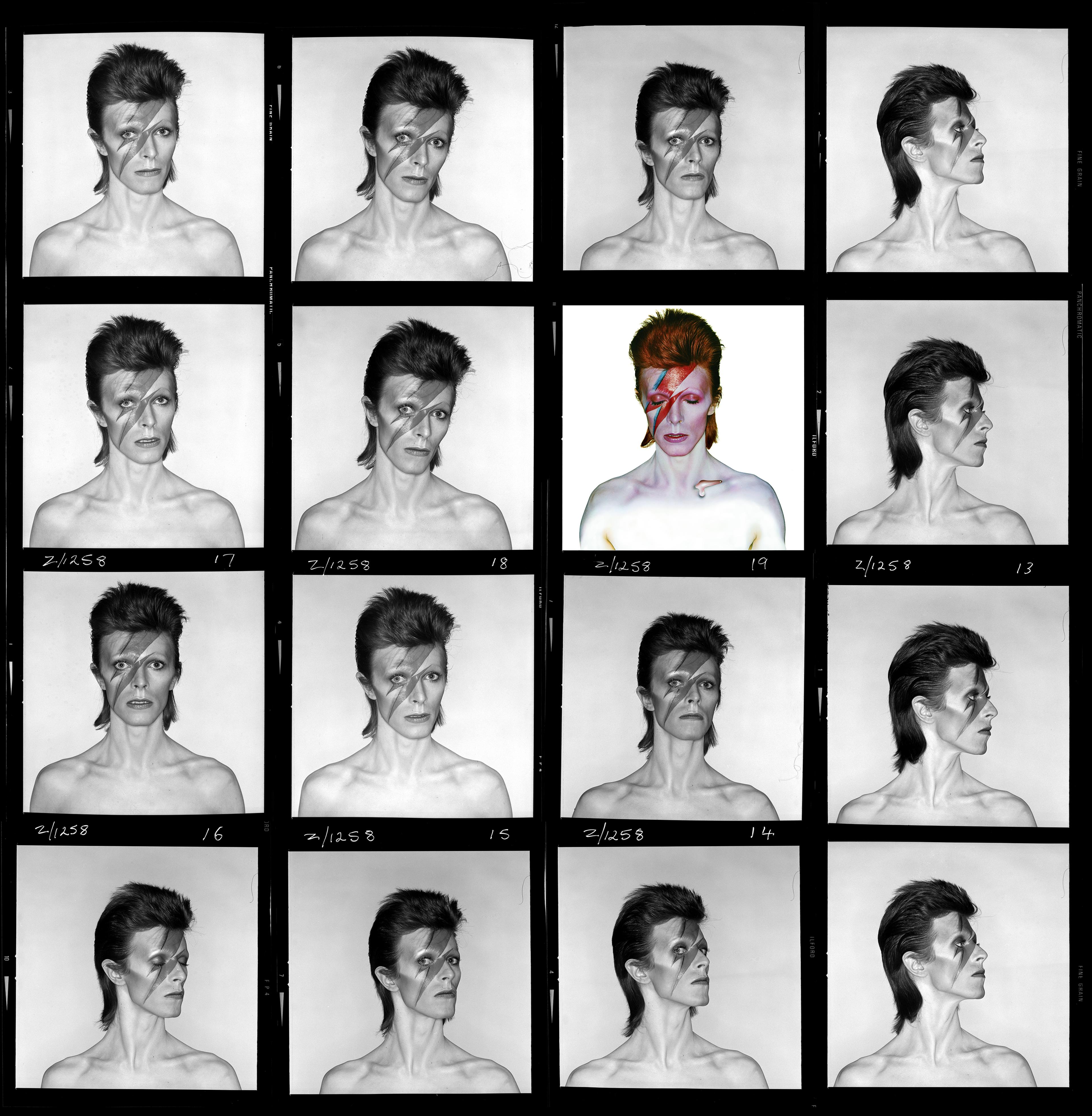 Aladdin Sane contact sheet, 1973. Photo Duffy © Duffy Archive &amp; The David Bowie Archive