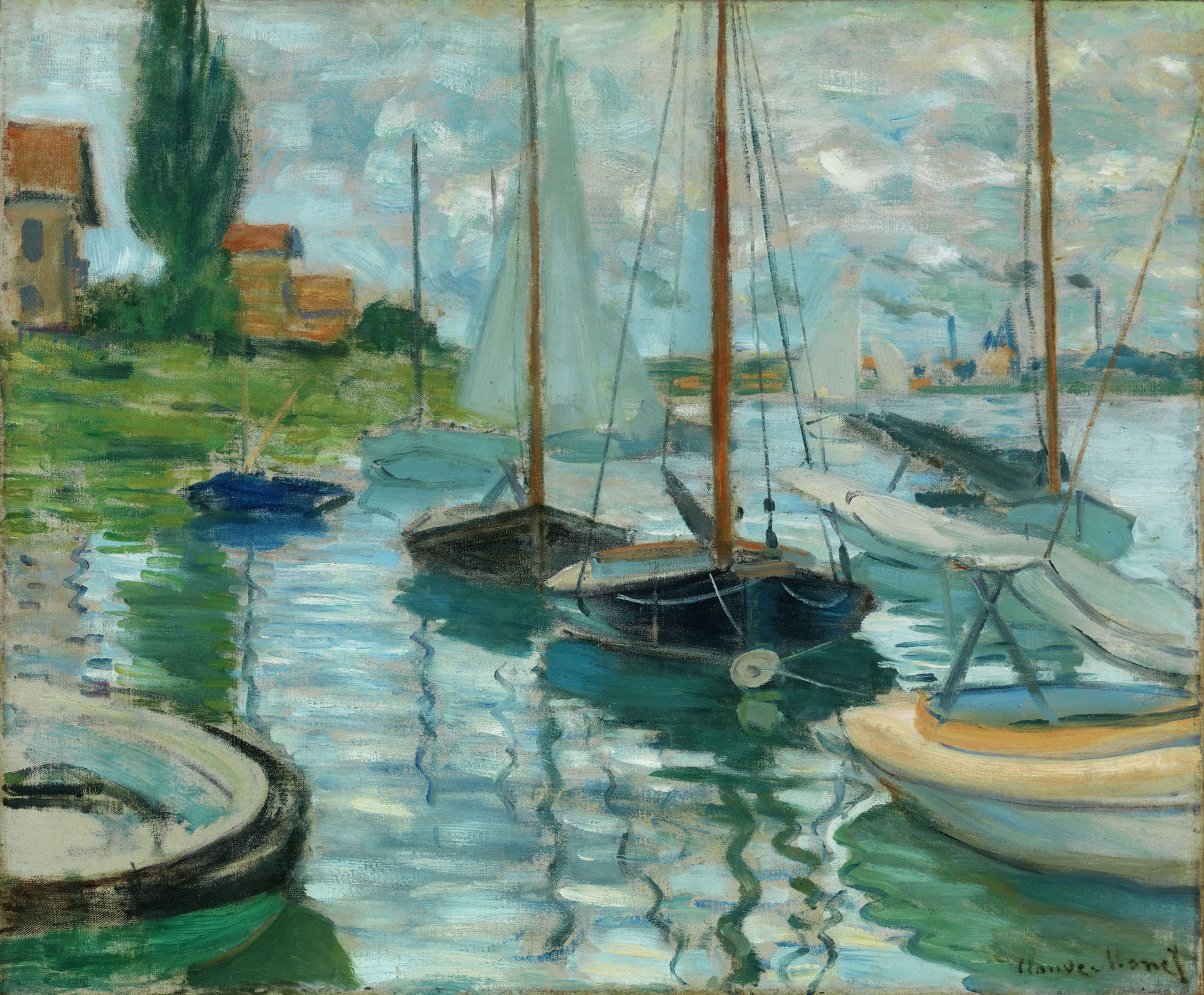Claude Monet. <i>Sailboats on the Seine at Petit- Gennevilliers</i>, 1874. Oil on canvas. Fine Arts Museums of San Francisco, Gift of Bruno and Sadie Adriani, 1962.23. (Photo: Joseph McDonald, courtesy of the Fine Arts Museums of San Francisco)