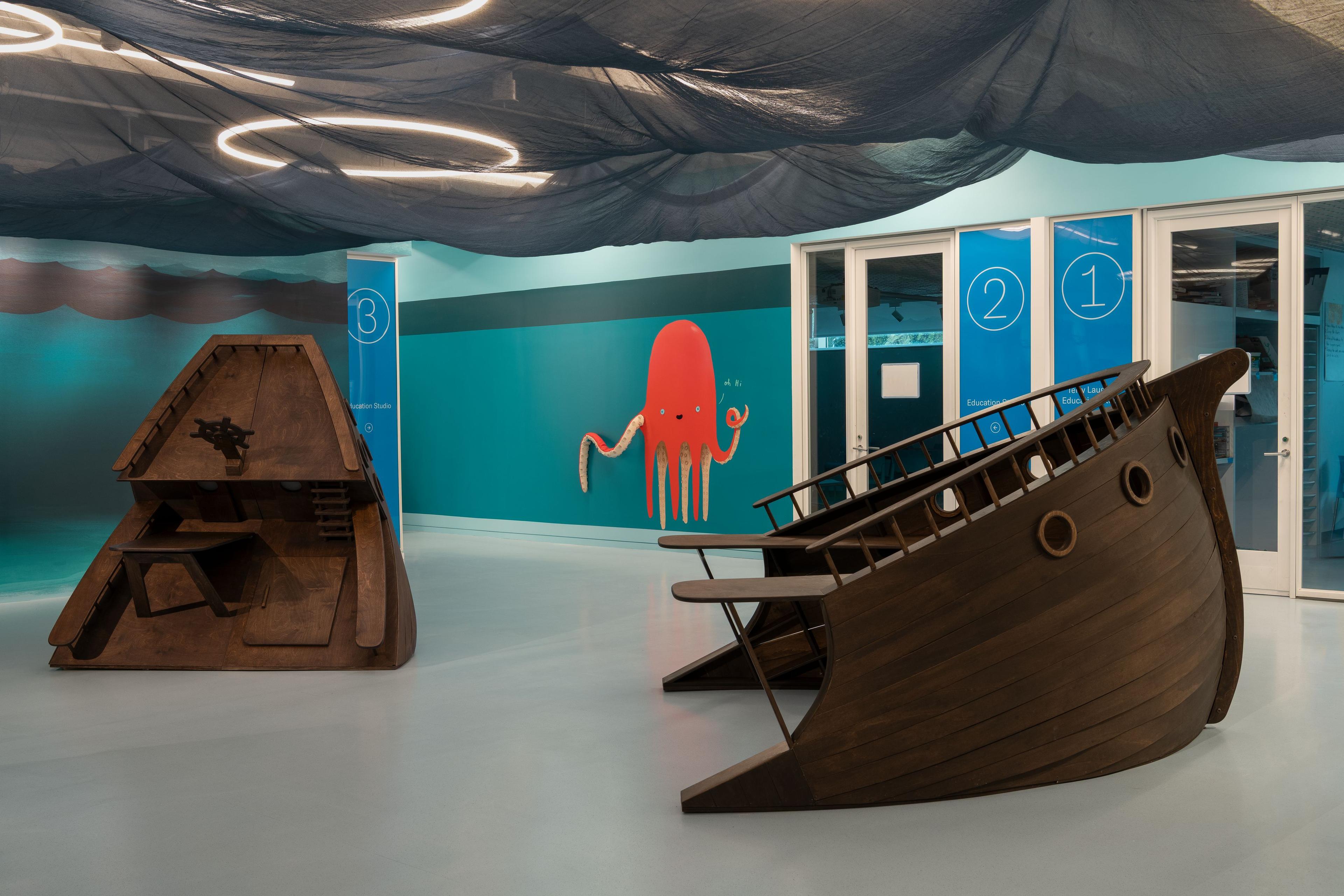 Installation view of <i>Oliver Jeffers: Life at Sea</i>. Brooklyn Museum, September 19, 2025–April 26, 2026. (Photo: Paula Abreu Pita)