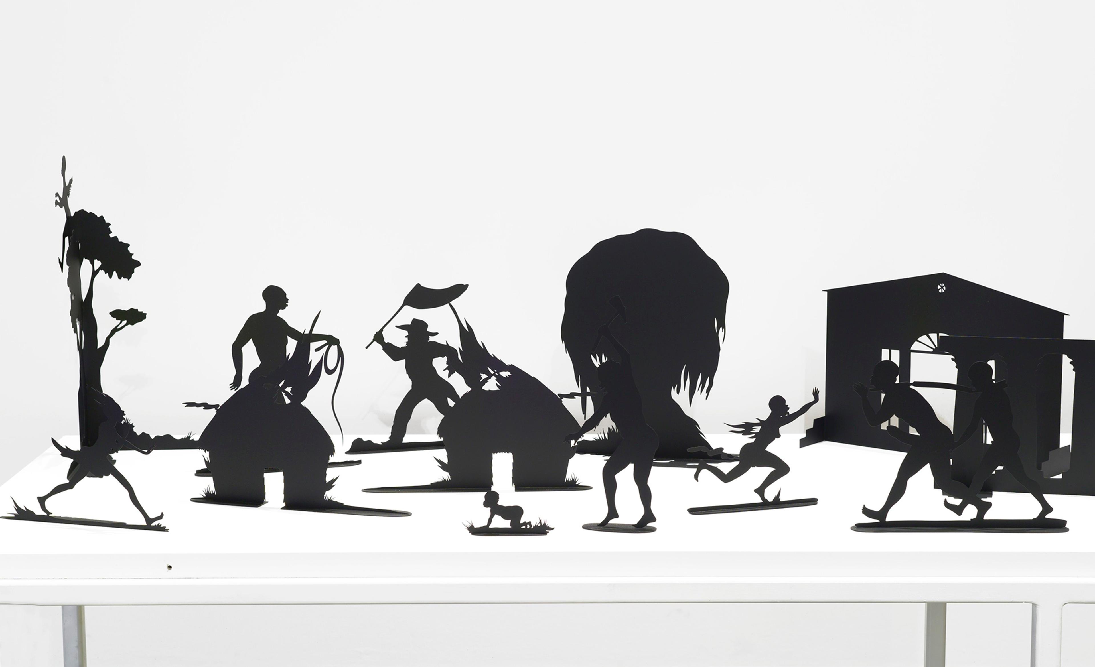 Kara Walker (American, born 1969). Burning African Village Play Set with Big House and Lynching (detail), 2006. Edition: 16/20. Painted laser-cut steel, 24 x 381/4 x 90 in. (61 x 97.2 x 228.6 cm) overall. Brooklyn Museum; Purchased with funds given by John and Barbara Vogelstein and Stephanie and Tim Ingrassia, 2008.53.1a-v. © Kara Walker; courtesy of Sikkema Jenkins &amp; Co., New York. (Photo: Brooklyn Museum)