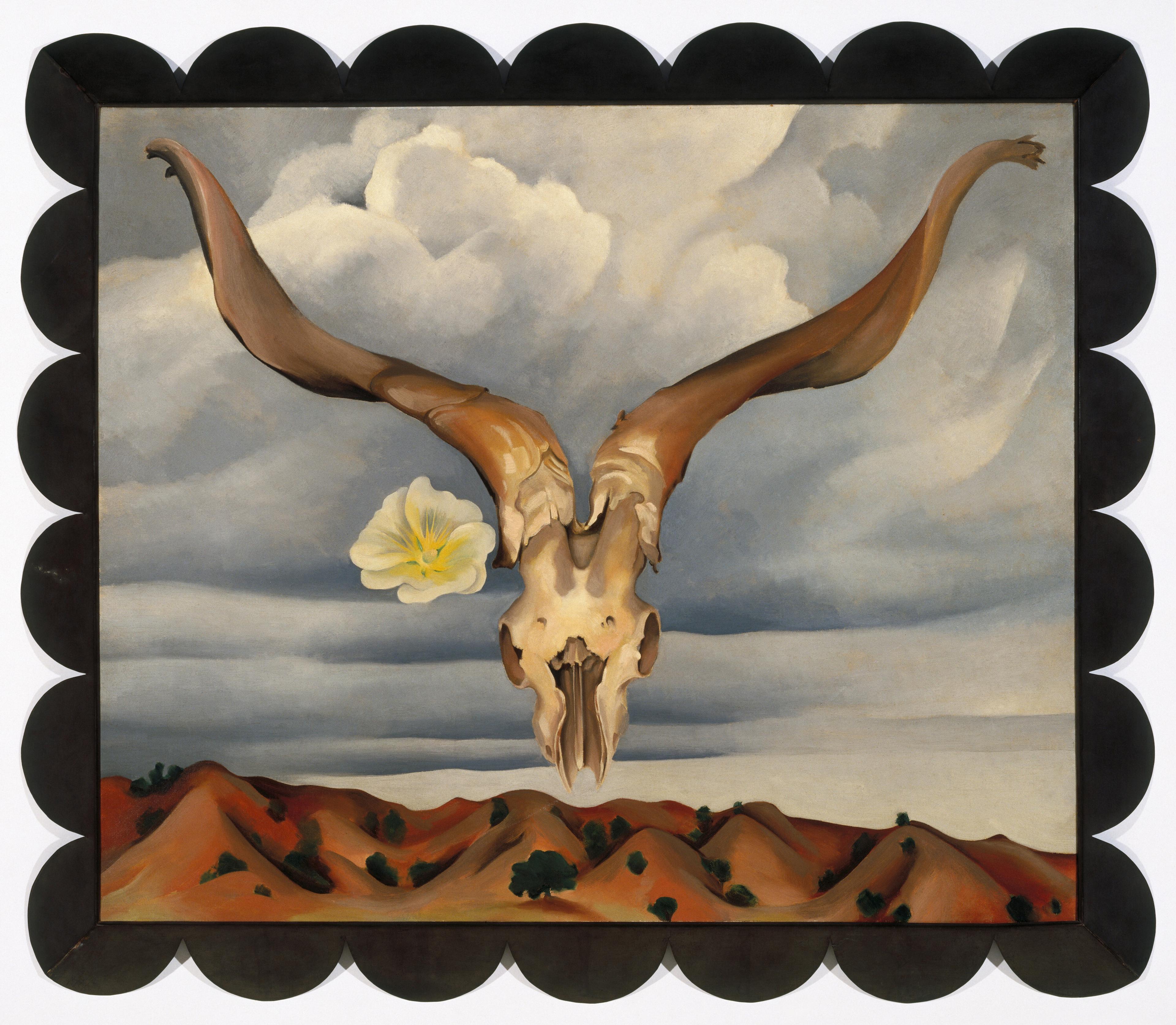 Painting of a ram’s head in a scalloped frame