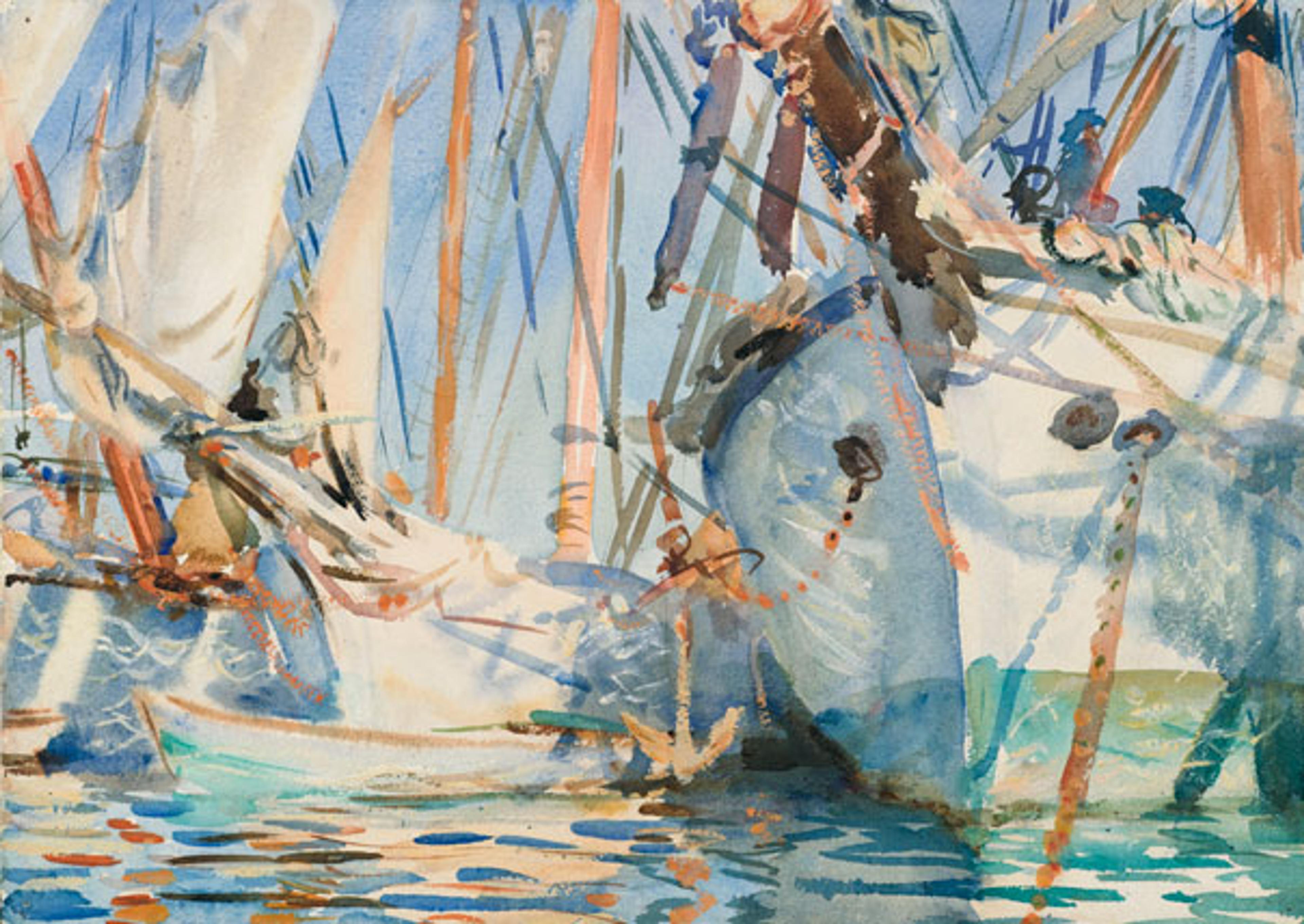 John Singer Sargent (American, 1856–1925). White Ships, circa 1908. Translucent and opaque watercolor and wax resist with graphite underdrawing, 14 × 193⁄8 in. (35.6 × 49.2 cm). Brooklyn Museum, Purchased by Special Subscription, 09.846