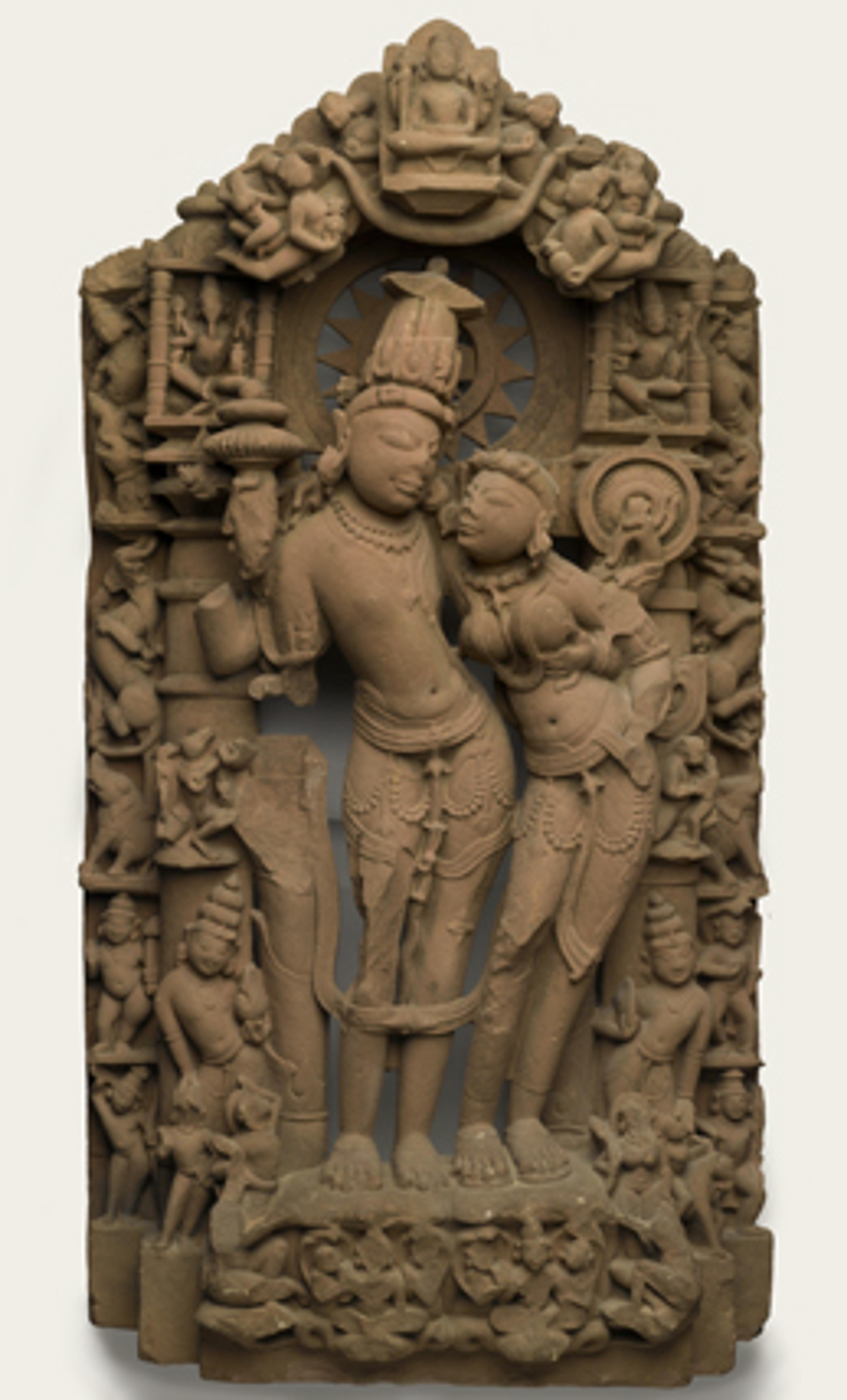 Lakshmi-Narayana. Northern India (Rajasthan), 10th century. Sandstone, 46 × 23 × 11 in. (110.5 × 57.2 × 17.8 cm). Brooklyn Museum, Purchase Gift of the Charles Bloom Foundation, Inc., 86.191