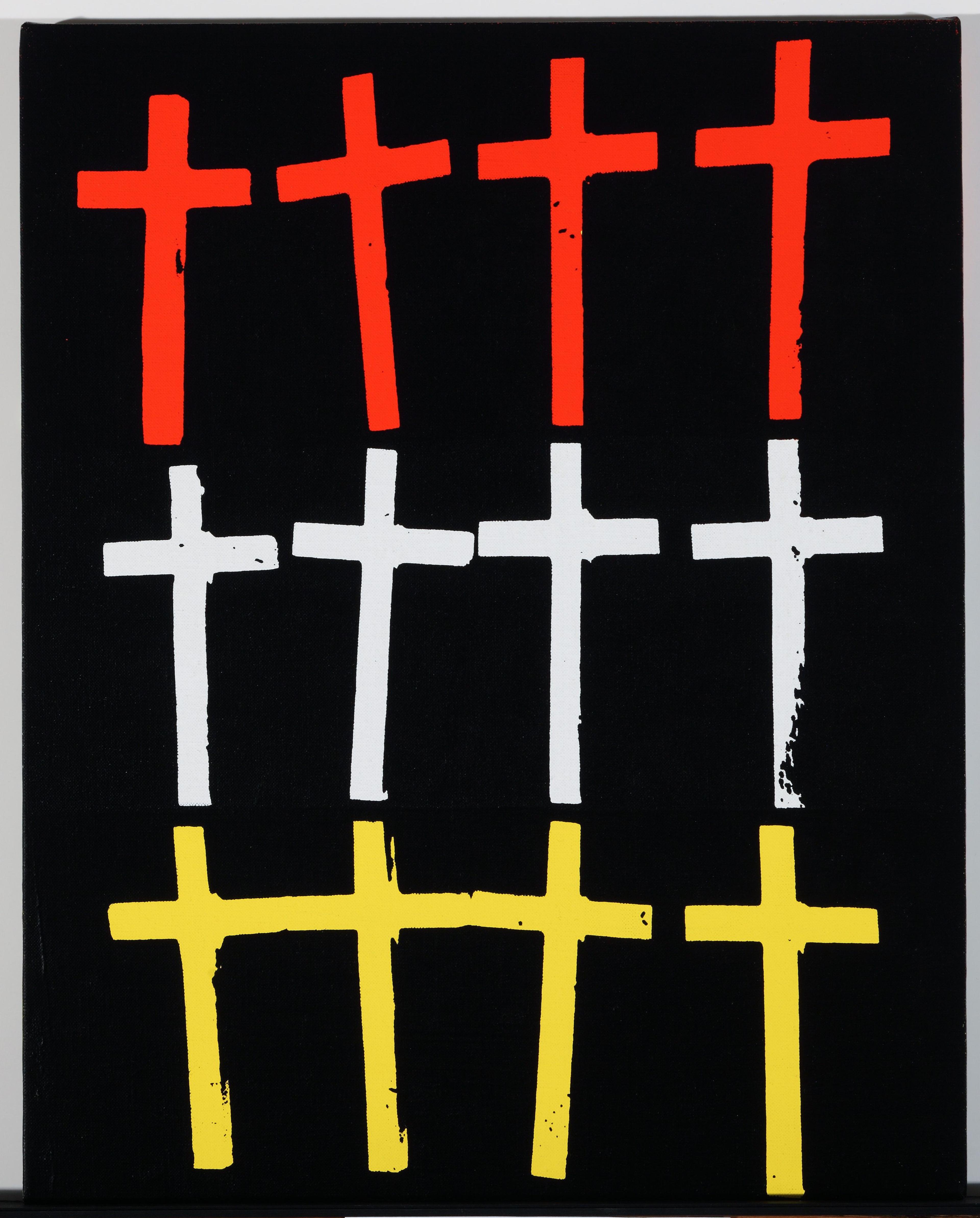 Andy Warhol (American, 1928–1987). <i>Crosses</i>, 1981–82. Acrylic and screenprint on linen, 20 × 16 in. (50.8 × 40.6 cm). The Andy Warhol Museum, Pittsburgh; Founding Collection, Contribution The Andy Warhol Foundation for the Visual Arts, Inc., 1998.1.262. © 2021 The Andy Warhol Foundation for the Visual Arts, Inc. / Licensed by Artists Rights Society (ARS), New York