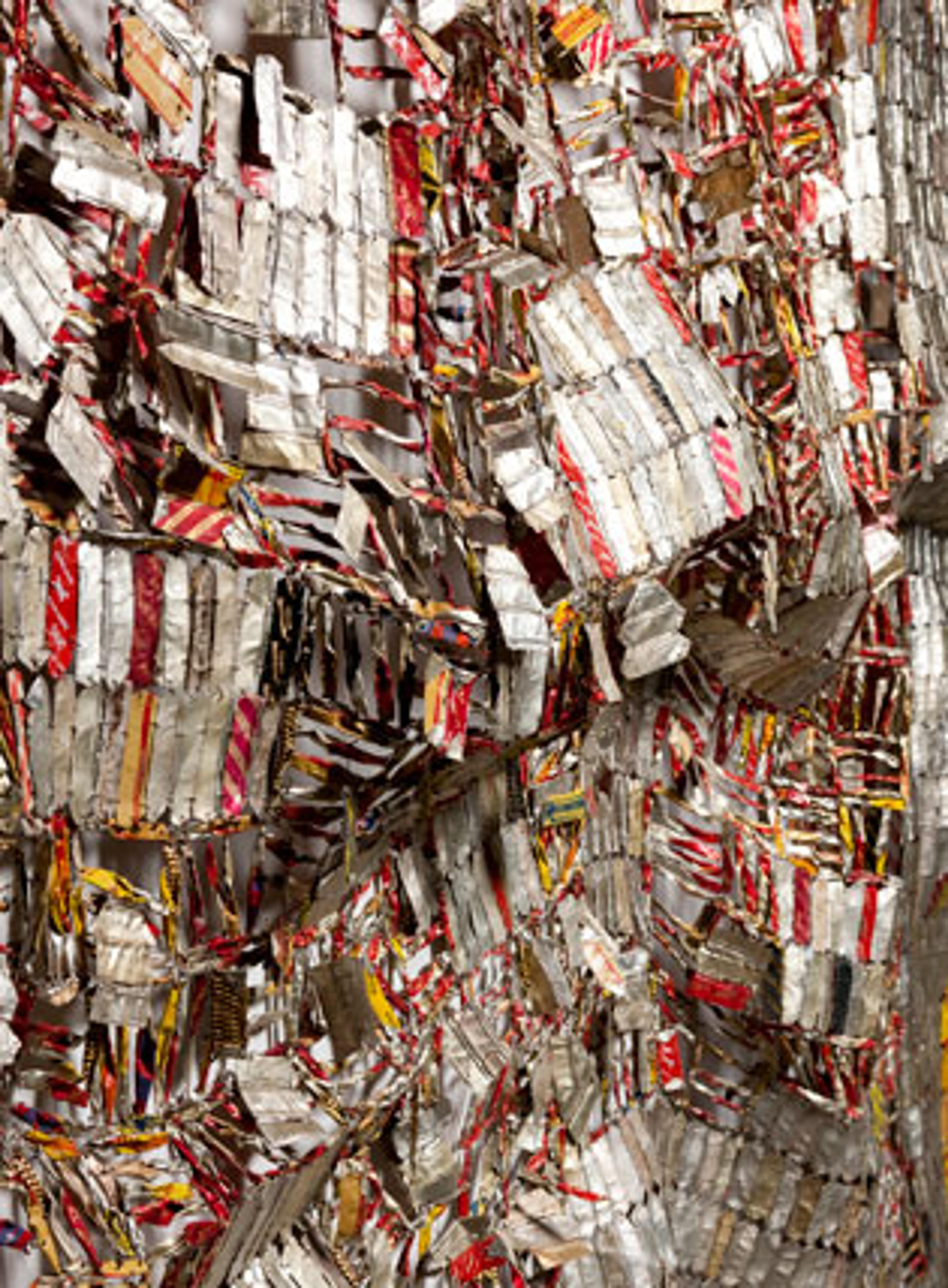 El Anatsui (Ghanaian, b. 1944). Ozone Layer (detail), 2010. Aluminum and copper wire, 1653⁄8 x 2125⁄8 in. (420.1 × 540.1 cm). Courtesy of the artist and Jack Shainman Gallery, New York. Photograph by Kazuo Fukunaga, courtesy of National Museum of Ethnology, Osaka; The Museum of Modern Art, Kamakura and Hayama; The Museum of Modern Art, Saitama; The Yomiori Shimbun and the Japan Association of Art Museums