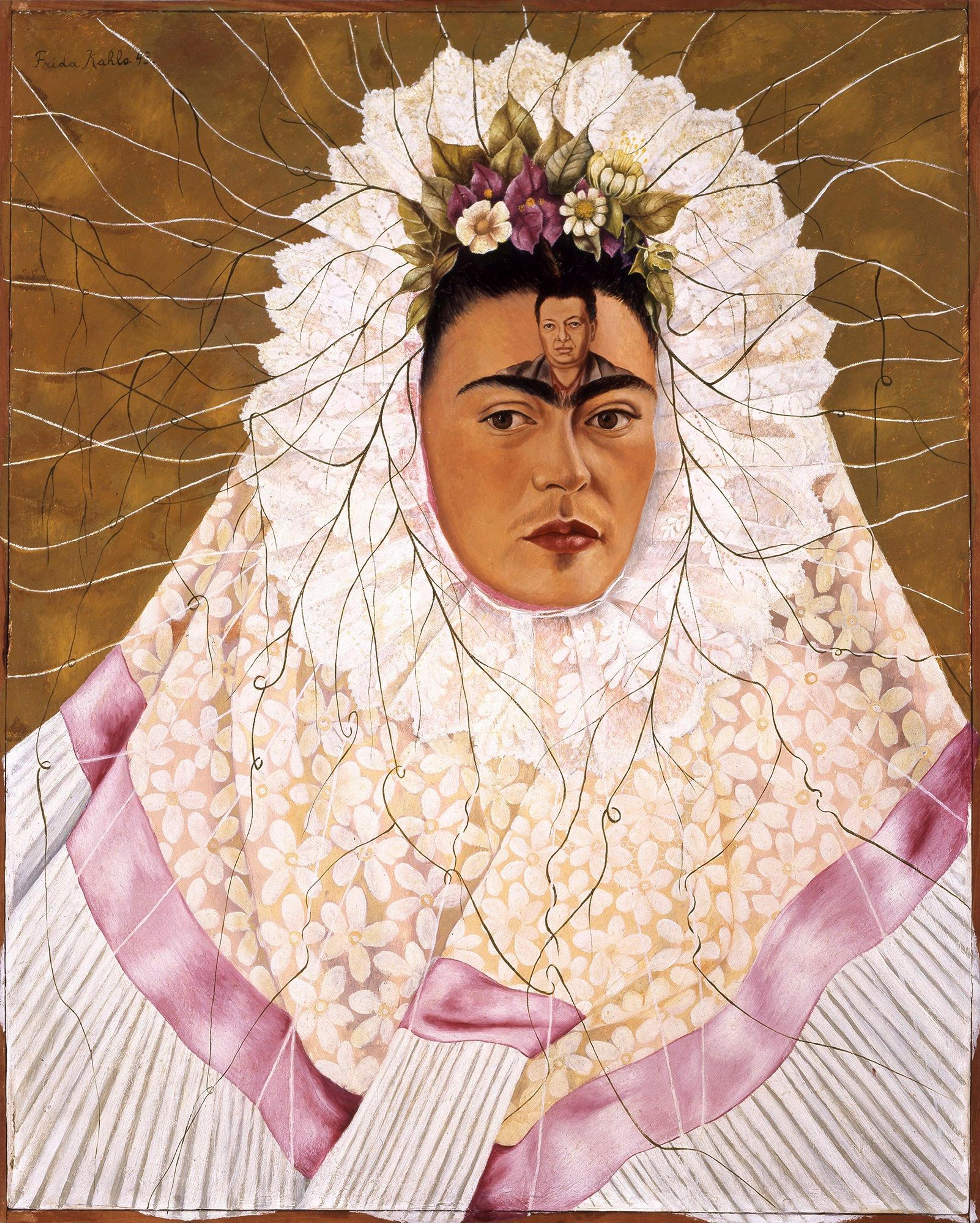 Frida Kahlo (Mexican, 1907–1954). Self-Portrait as a Tehuana, 1943. Oil on hardboard, 30 x 24 in. (76 x 61 cm). The Jacques and Natasha Gelman Collection of 20th Century Mexican Art and the Vergel Foundation. © 2019 Banco de México Diego Rivera Frida Kahlo Museums Trust, Mexico, D.F. / Artists Rights Society (ARS), New York