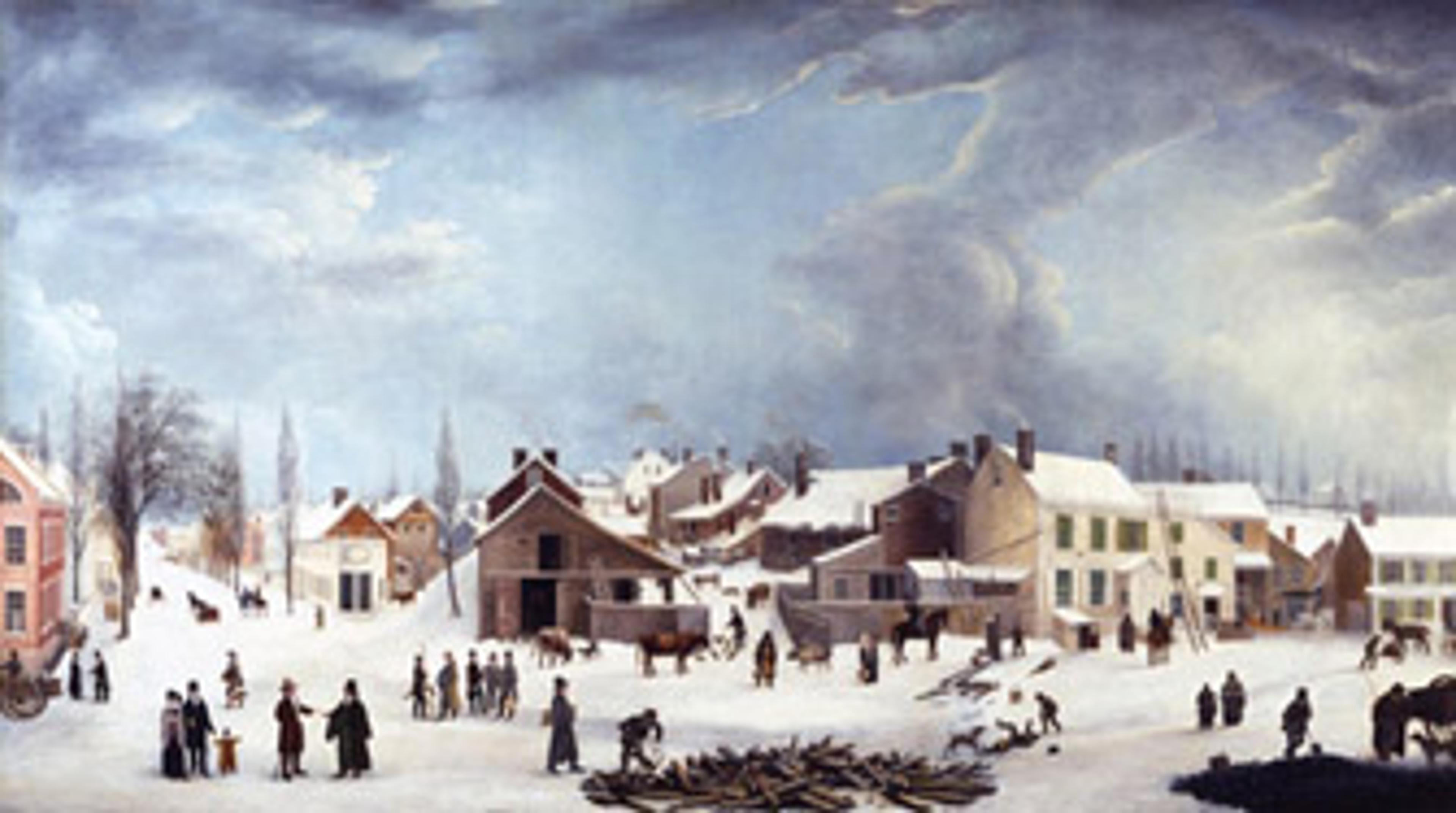 Francis Guy (American, 1760–1820). Winter Scene in Brooklyn, circa 1819–20. Oil on canvas. Private Collection.