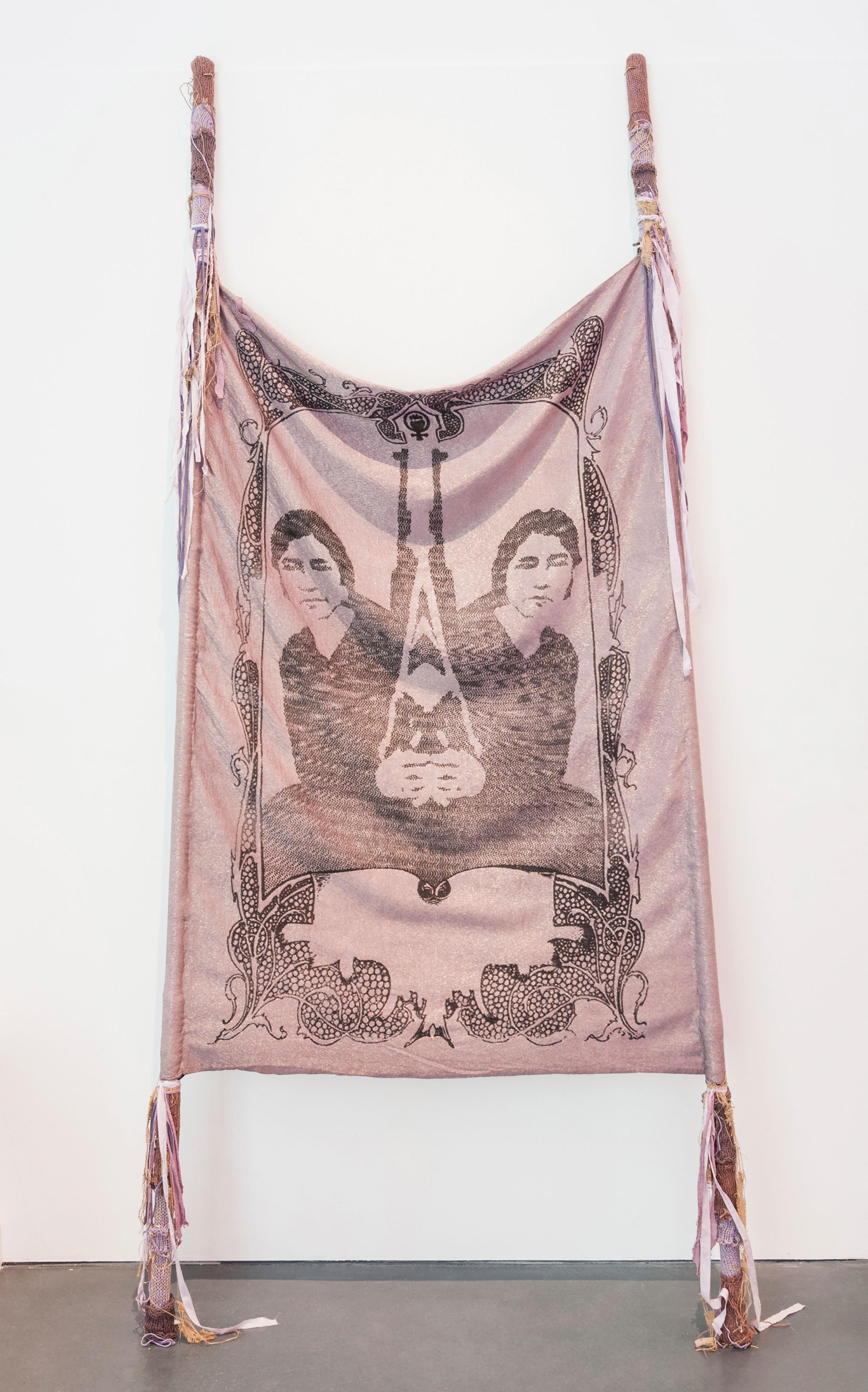 L. J. Roberts (American, born 1980). Sisters Are Doing It for Themselves, 2011. Jacquard-woven cotton and Lurex, hand-dyed fabric, crank-knit yarn, thread, 120 x 48 in. (304.8 x 121.9 cm). Courtesy of the artist. (Photo: Mario Gallucci)