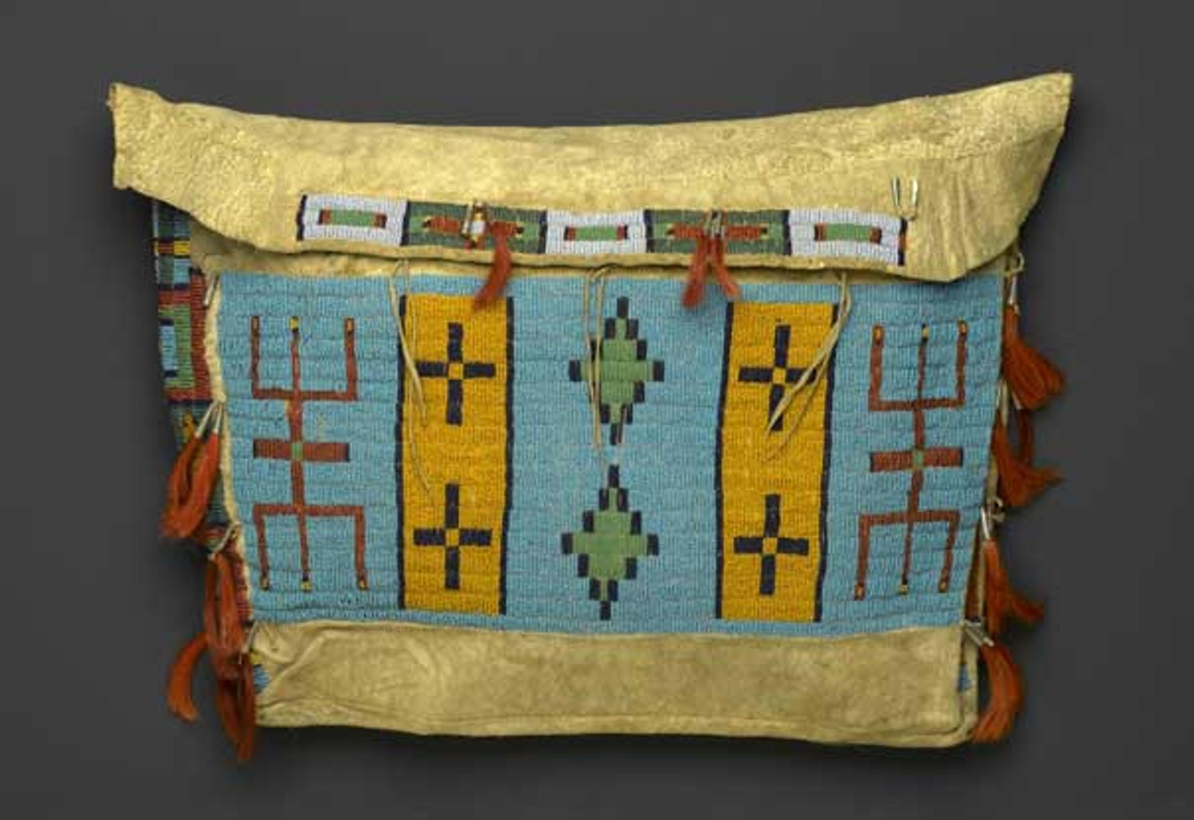 Sioux artist. Storage Bag, late 19th century. Central Plains. Hide, beads, tin cones, horsehair, 151⁄2 x 201⁄2 in. (39.4 × 52.1 cm). Brooklyn Museum, Brooklyn Museum Collection, X1111.1