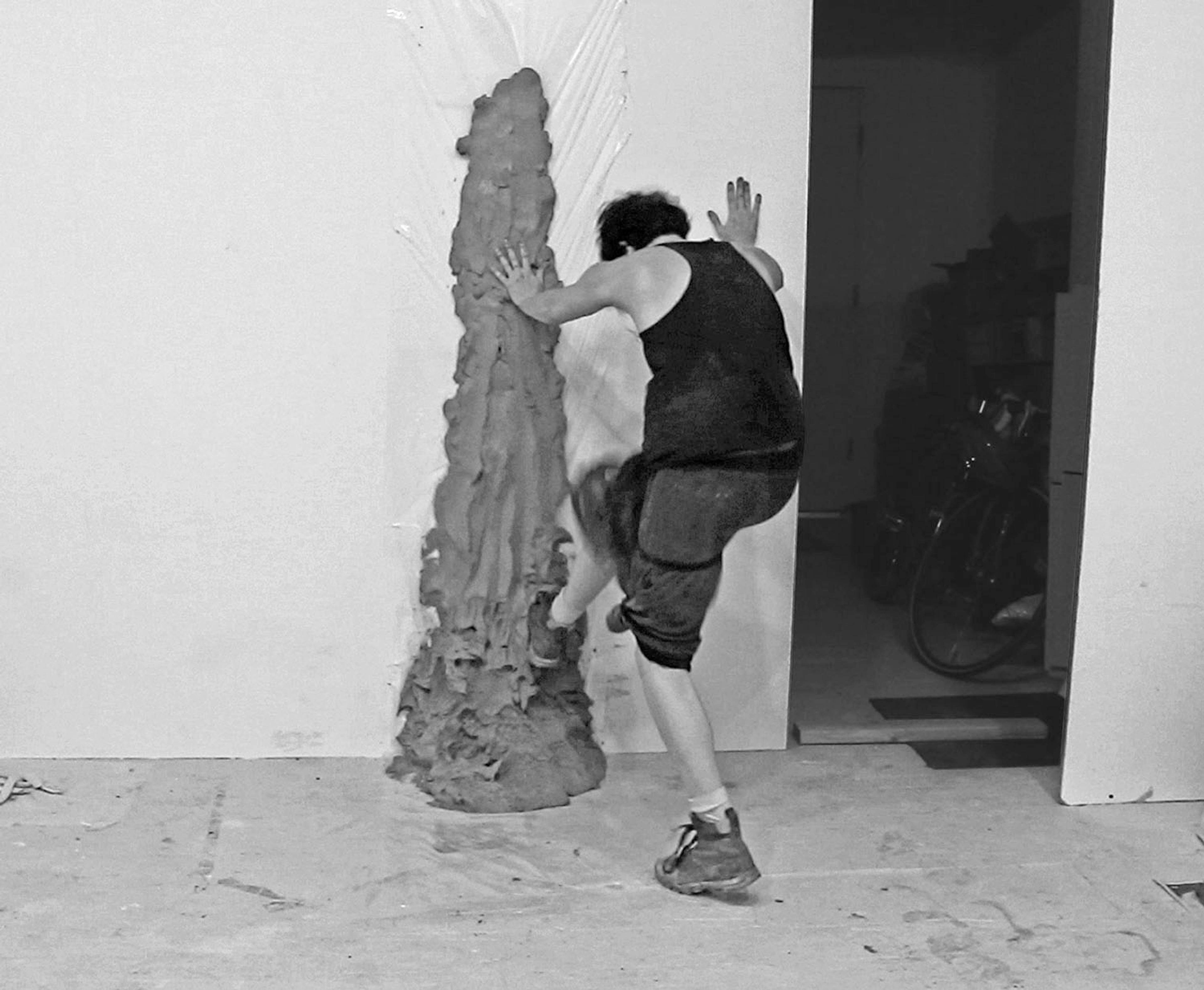 Brie Ruais. Video still of making Push Up, 132 lbs, Artist's studio, 2013