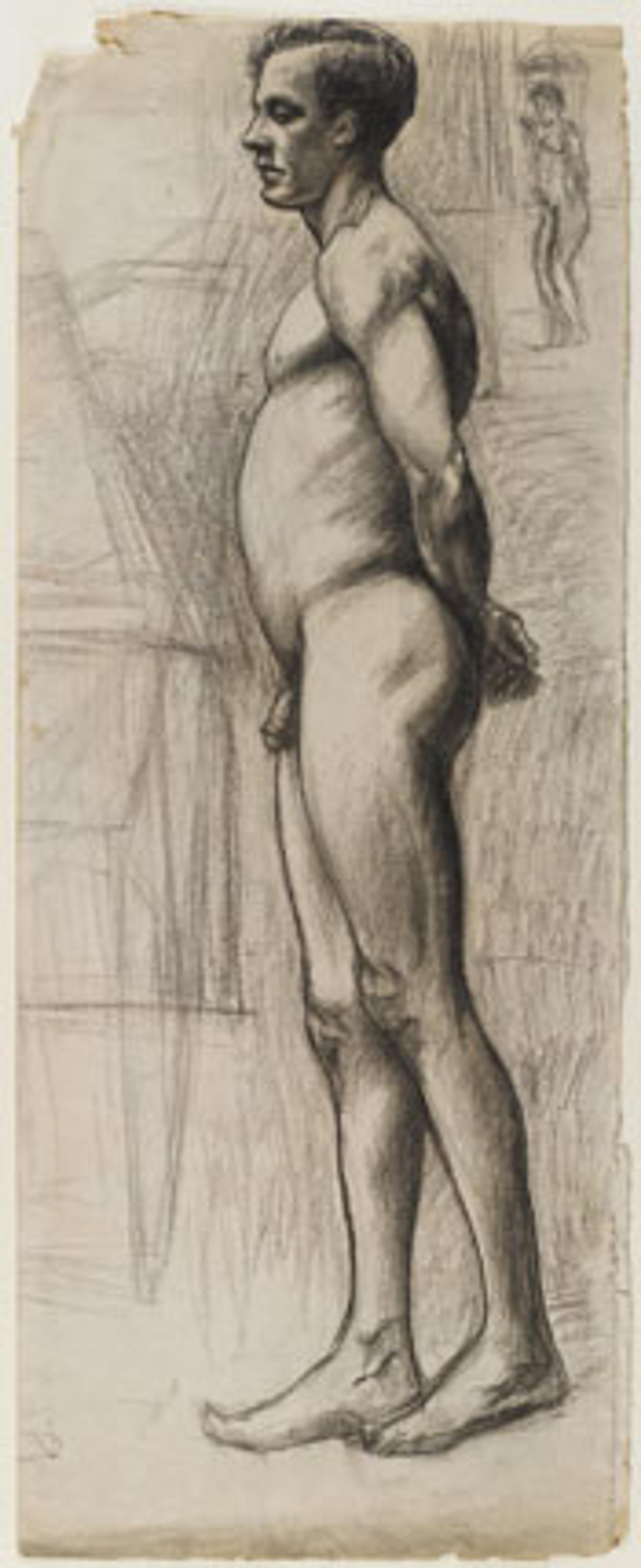 Edward Hopper (American, 1882–1967). Male Nude, circa 1903–4. Graphite and charcoal on cream paper, 24 × 95⁄8 in. (61 × 24.4 cm). Brooklyn Museum, Gift of Mr. and Mrs. Morton Ostrow, 82.253.2