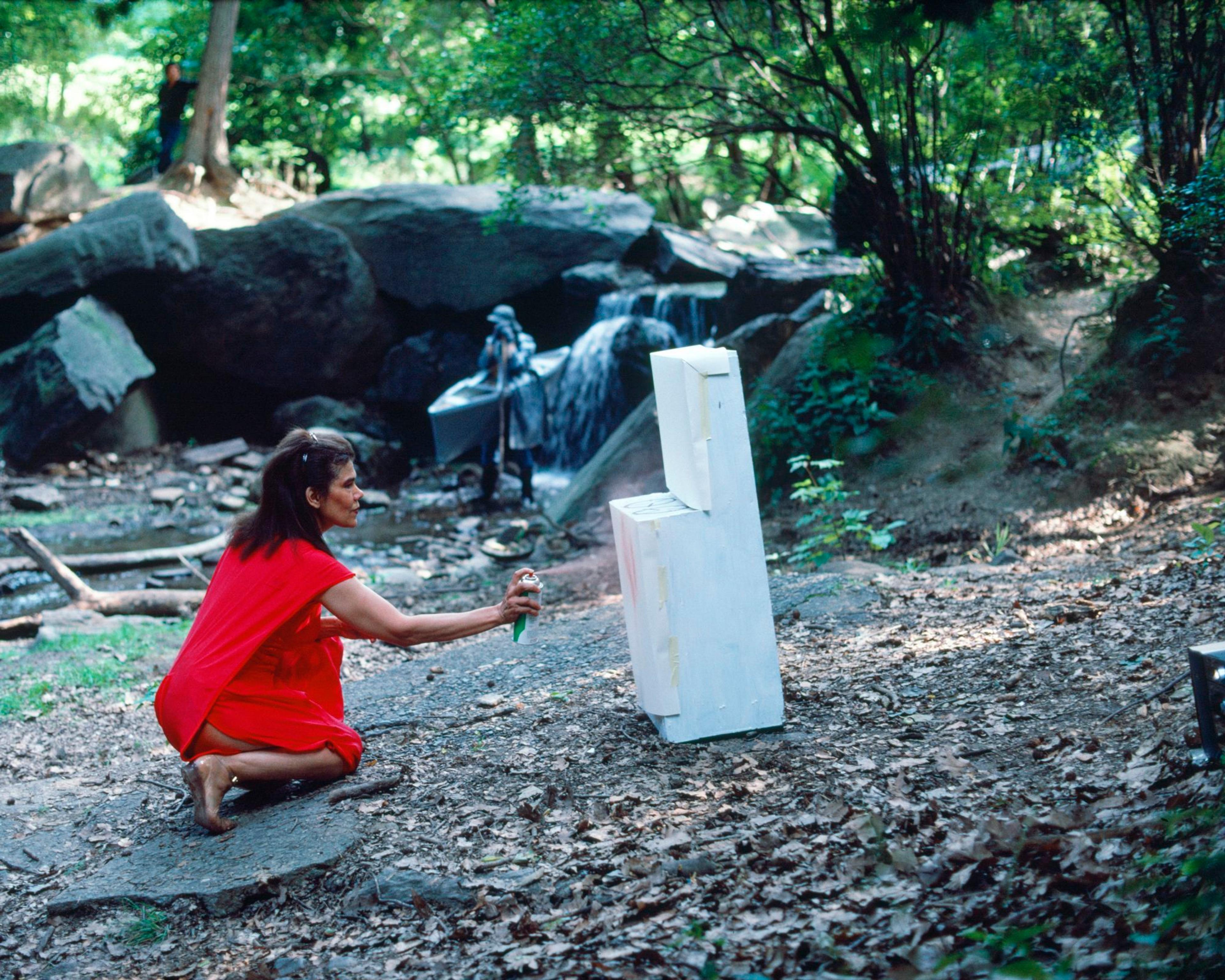 Lorraine O’Grady (American, born 1934). Rivers, First Draft: The Woman in Red starts painting the stove her own color, 1982/2015. Digital chromogenic print from Kodachrome 35mm slides in 48 parts, 16 × 20 in. (40.64 × 50.8 cm). Edition of 8 plus 2 artist’s proofs. Courtesy of Alexander Gray Associates, New York. © Lorraine O’Grady/Artists Rights Society (ARS), New York