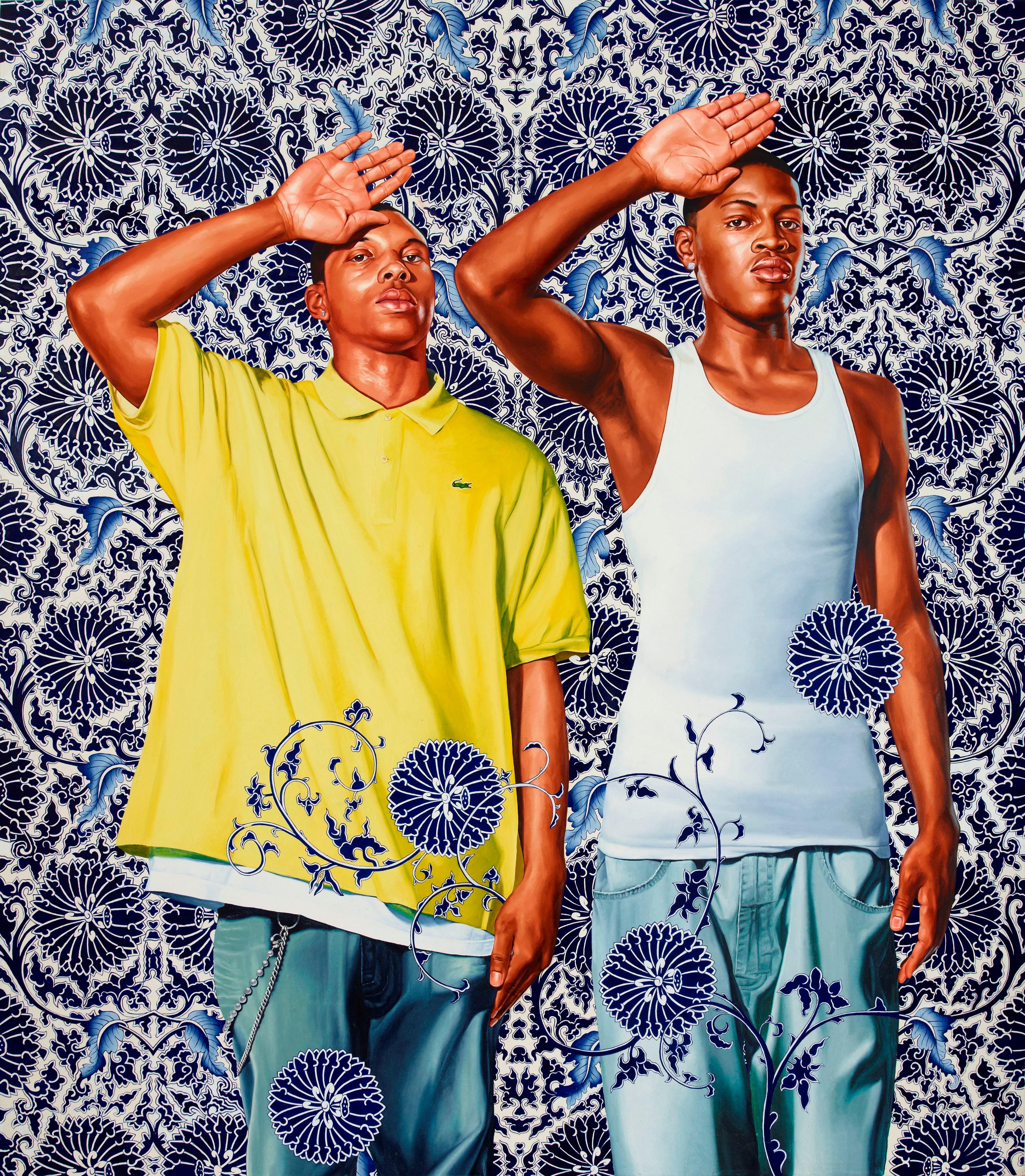 Kehinde Wiley (American, b. 1977). <i>Two Heroic Sisters of the Grassland</i>, 2011. Oil on canvas, 96 × 84 in. (243.8 × 213.4 cm). Hort Family Collection. © Kehinde Wiley. (Photo: Max Yawney)