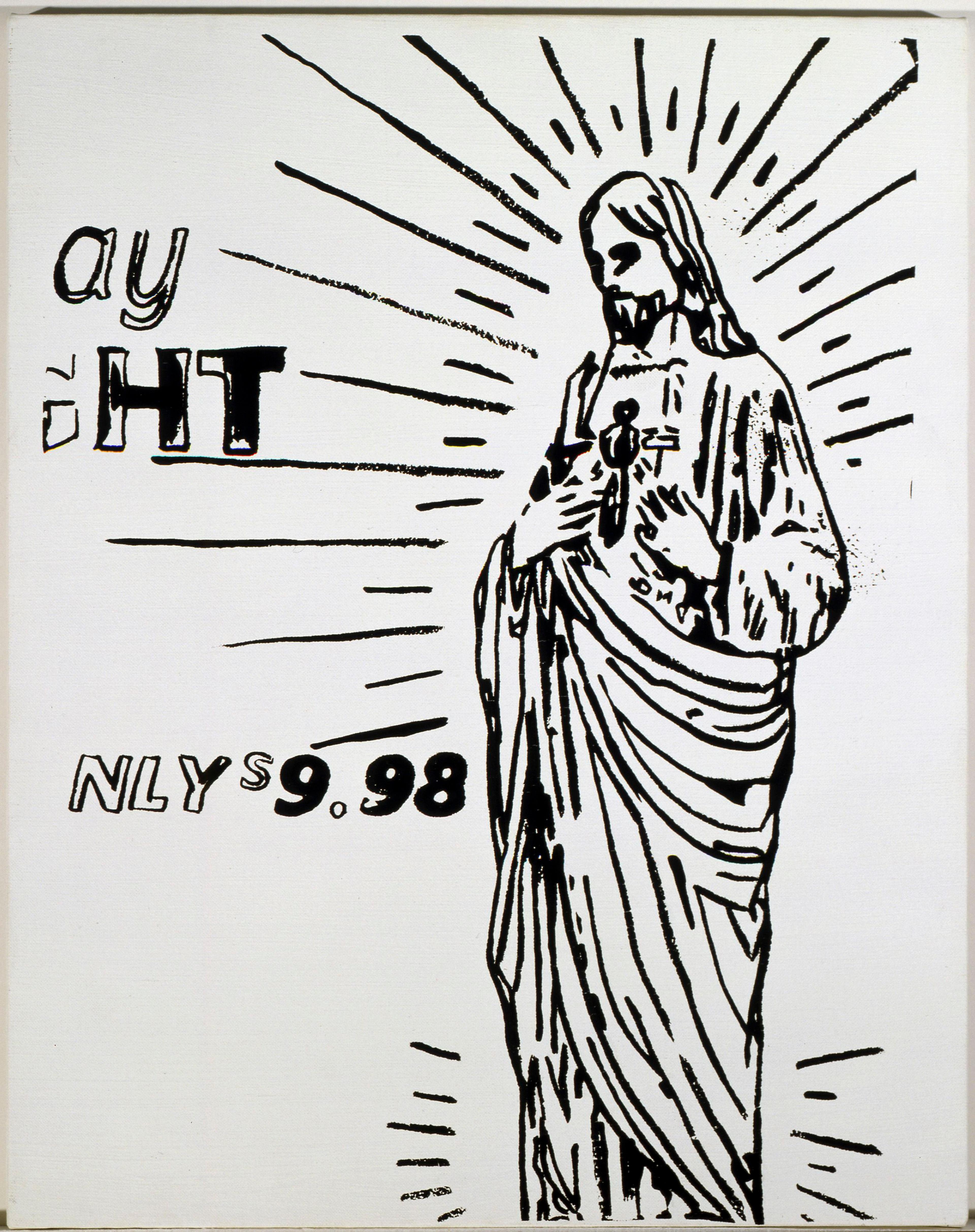 Andy Warhol (American, 1928–1987). <i>Christ-$9.98</i>, 1985–86. Acrylic and screenprint on linen, 20 × 16 in. (50.8 × 40.6 cm). The Andy Warhol Museum, Pittsburgh; Founding Collection, Contribution The Andy Warhol Foundation for the Visual Arts, Inc., 1998.1.317. © 2021 The Andy Warhol Foundation for the Visual Arts, Inc. / Licensed by Artists Rights Society (ARS), New York