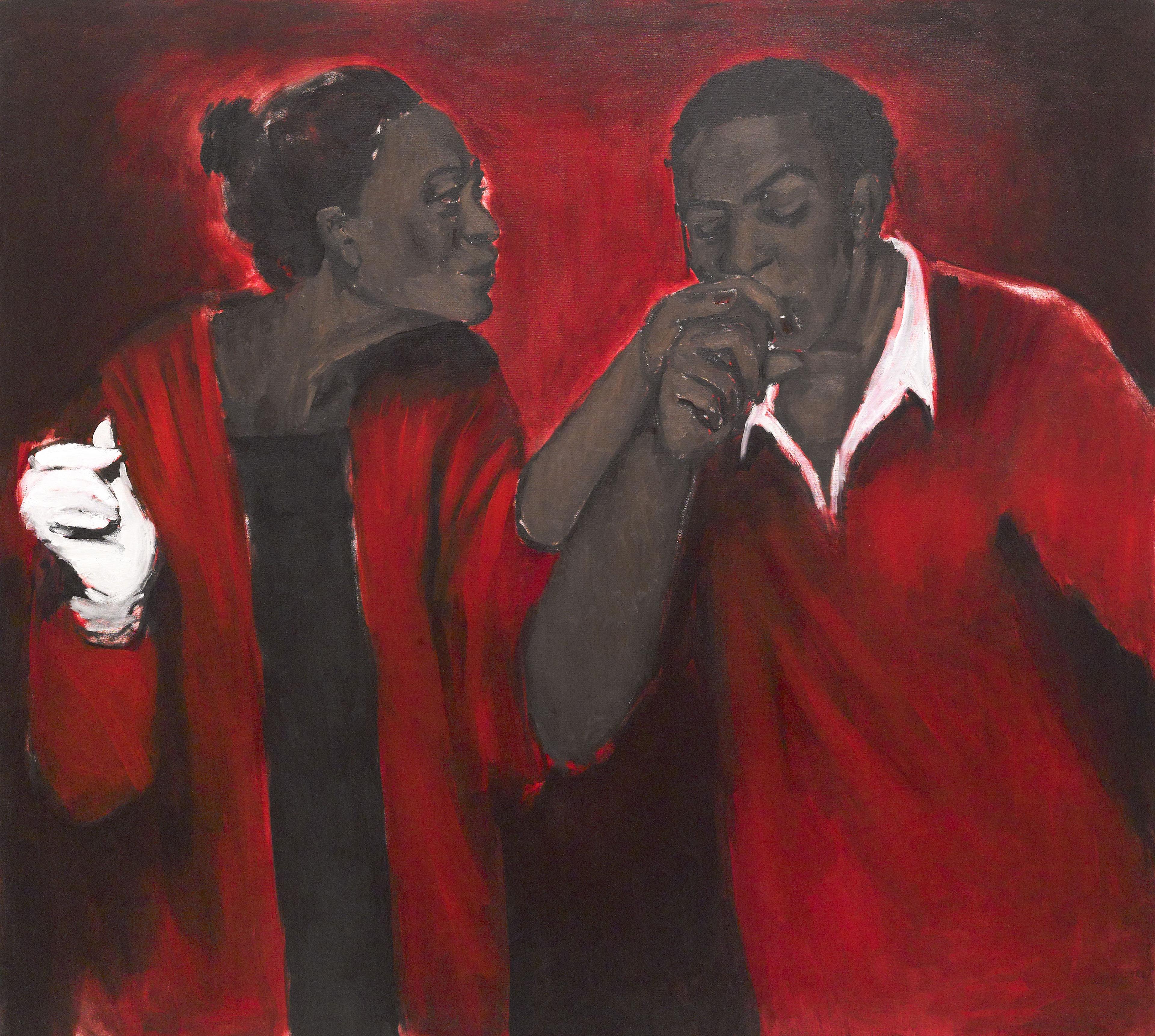 Lynette Yiadom-Boakye (British, born Ghana, 1977). The Root, 2011. Oil on canvas, 747⁄16 x 783⁄4 in. (189 × 200 cm). Collection of Miyoung Lee and Neil Simpkins, L2014.5. Courtesy of the artist, Jack Shainman Gallery, New York, and Corvi-Mora, London. © Lynette Yiadom-Boakye. (Photo: Jonathan Dorado, Brooklyn Museum)