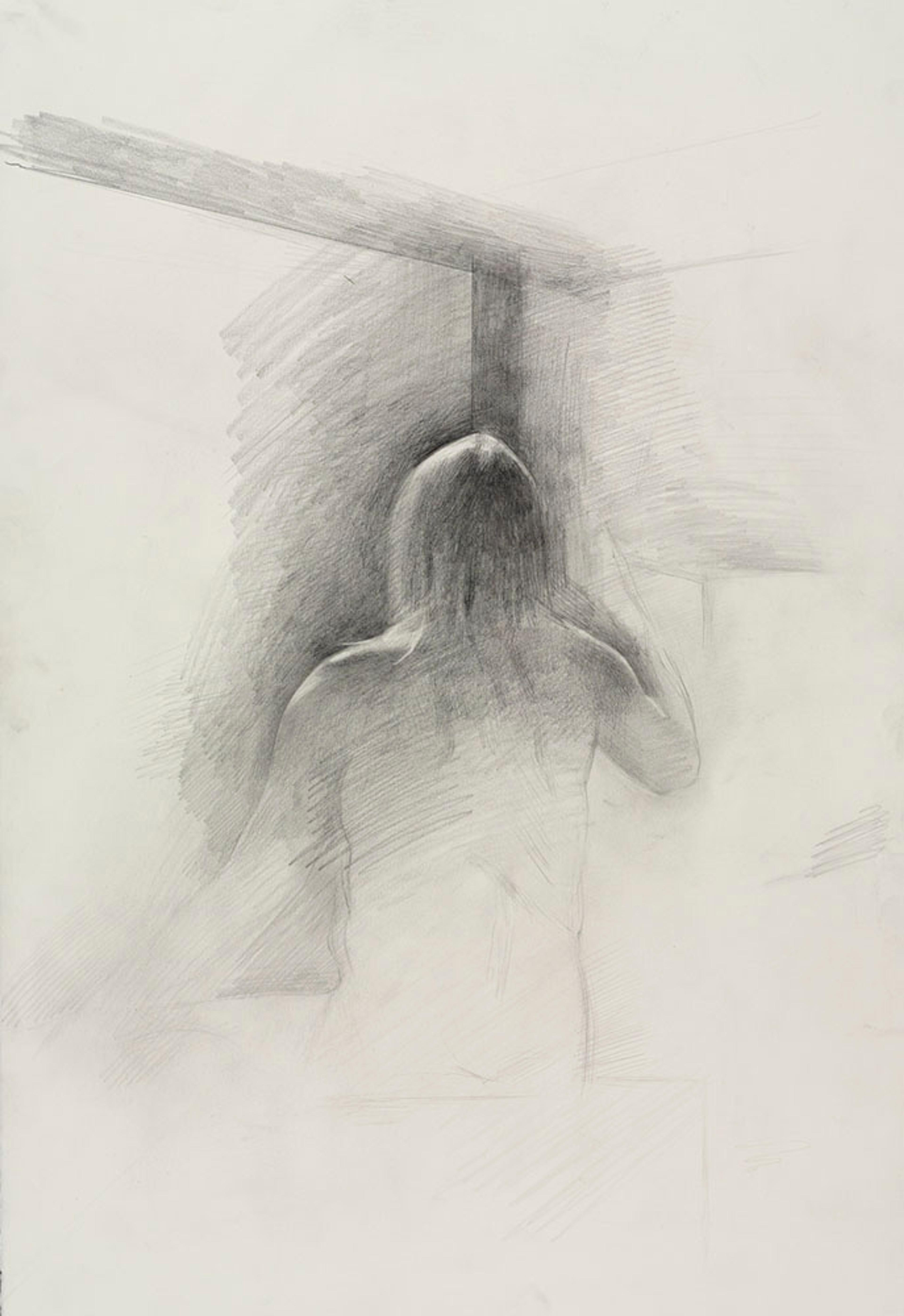 Jeremy Day (American, born 1976). Untitled (Seated pose, back view), from Iggy Pop Life Class by Jeremy Deller, 2016. Graphite pencil on paper, 22 x 15 in. (55.9 x 38.1 cm). Brooklyn Museum Collection, TL2016.8.1i. (Photo: Sarah DeSantis, Brooklyn Museum)