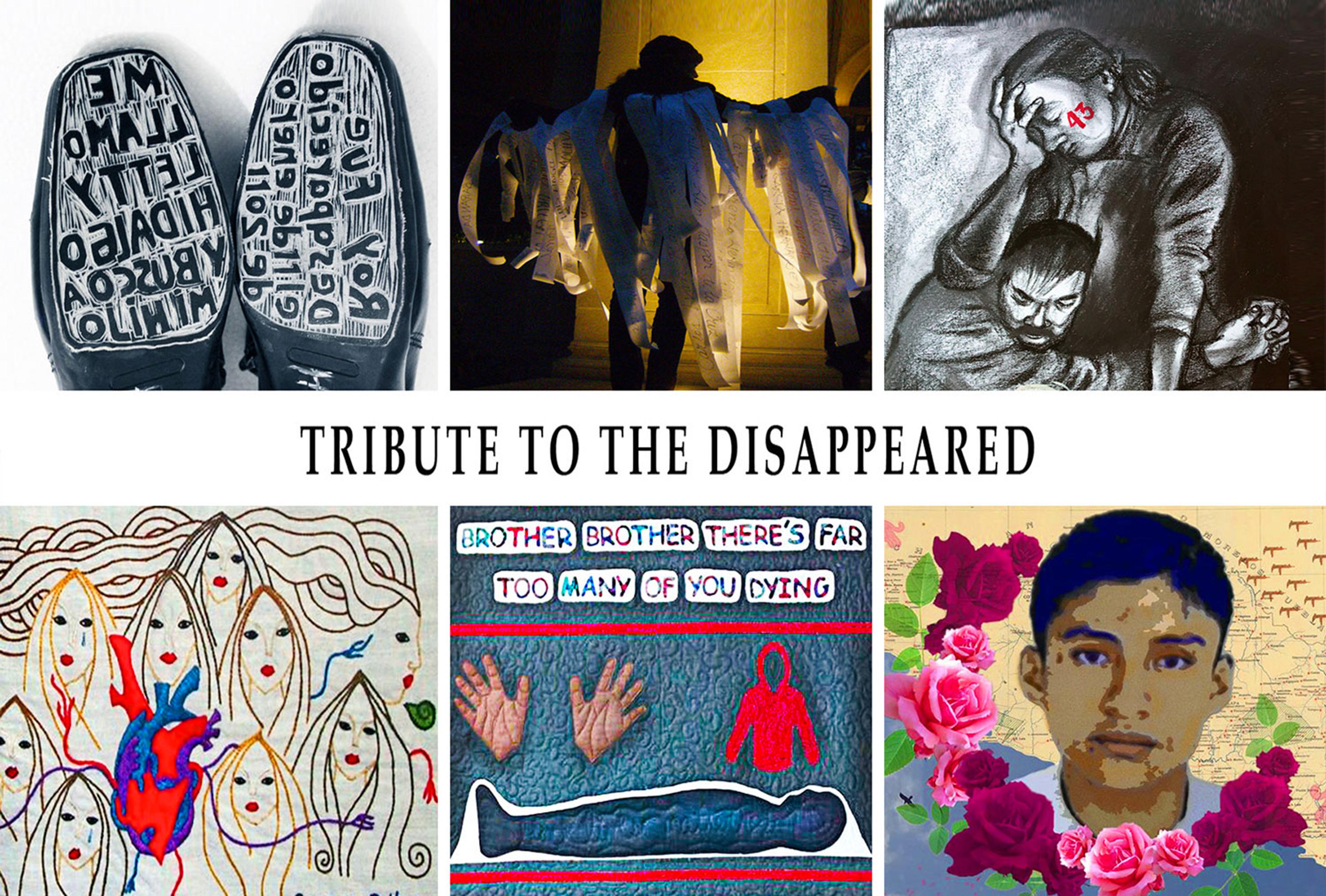 Andrea Arroyo (Mexico/U.S.), curator, Tribute to the Disappeared (2014–2015). Postcard images by Alfredo López-Casanova, Andrea Arroyo, Sue Coe, Laura Patterson, Sylvia Hernández, and Jan Nimmo (Courtesy of the artists)