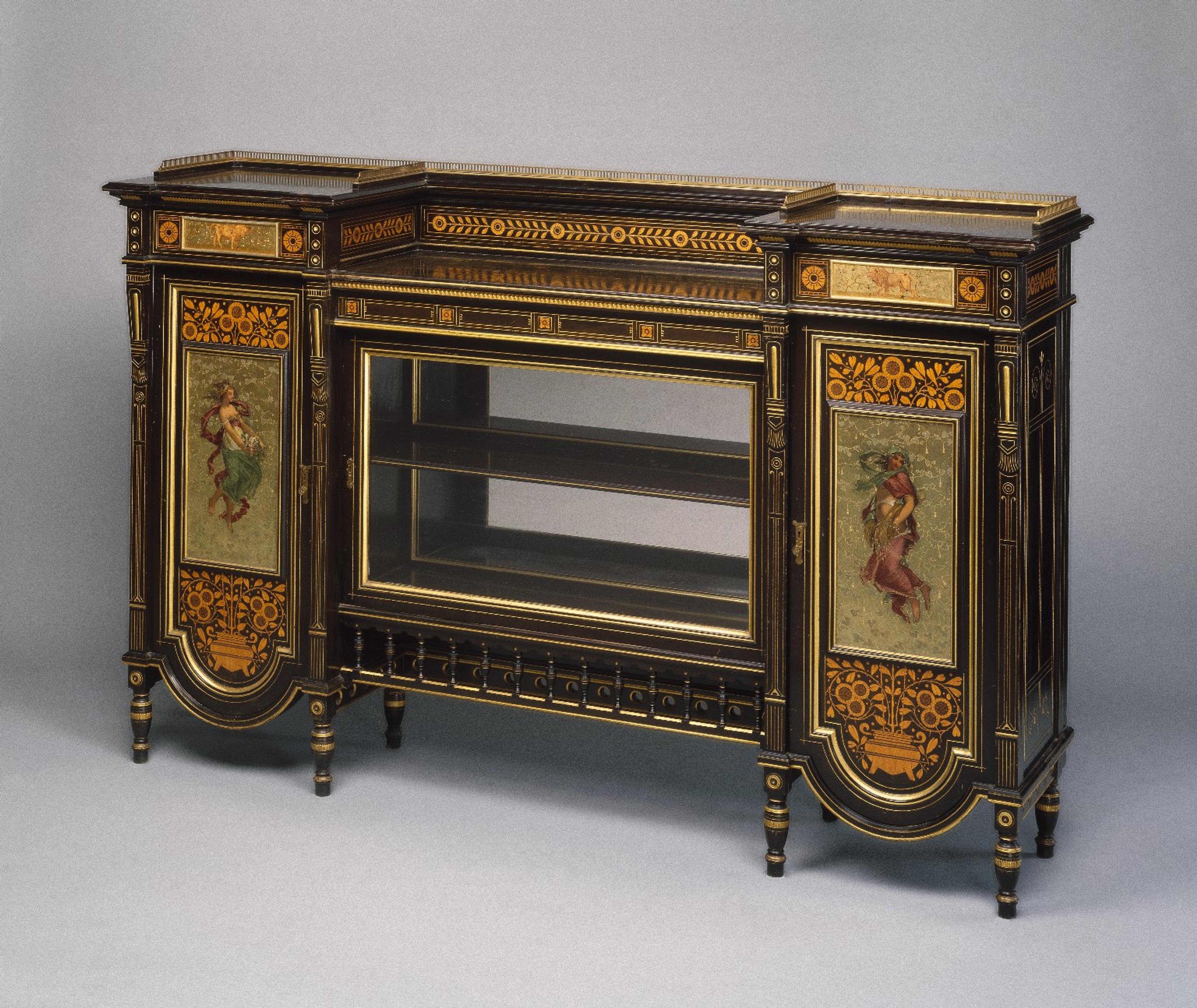 Cabinet. Herter Brothers (American, 1865–1905). New York, circa 1875. Ebonized cherry, paint, inlay, 42 3⁄8 x 66 × 163⁄4 in. (107.7 × 167.7 × 42.5 cm). Brooklyn Museum, H. Randolph Lever Fund, 76.63a–f