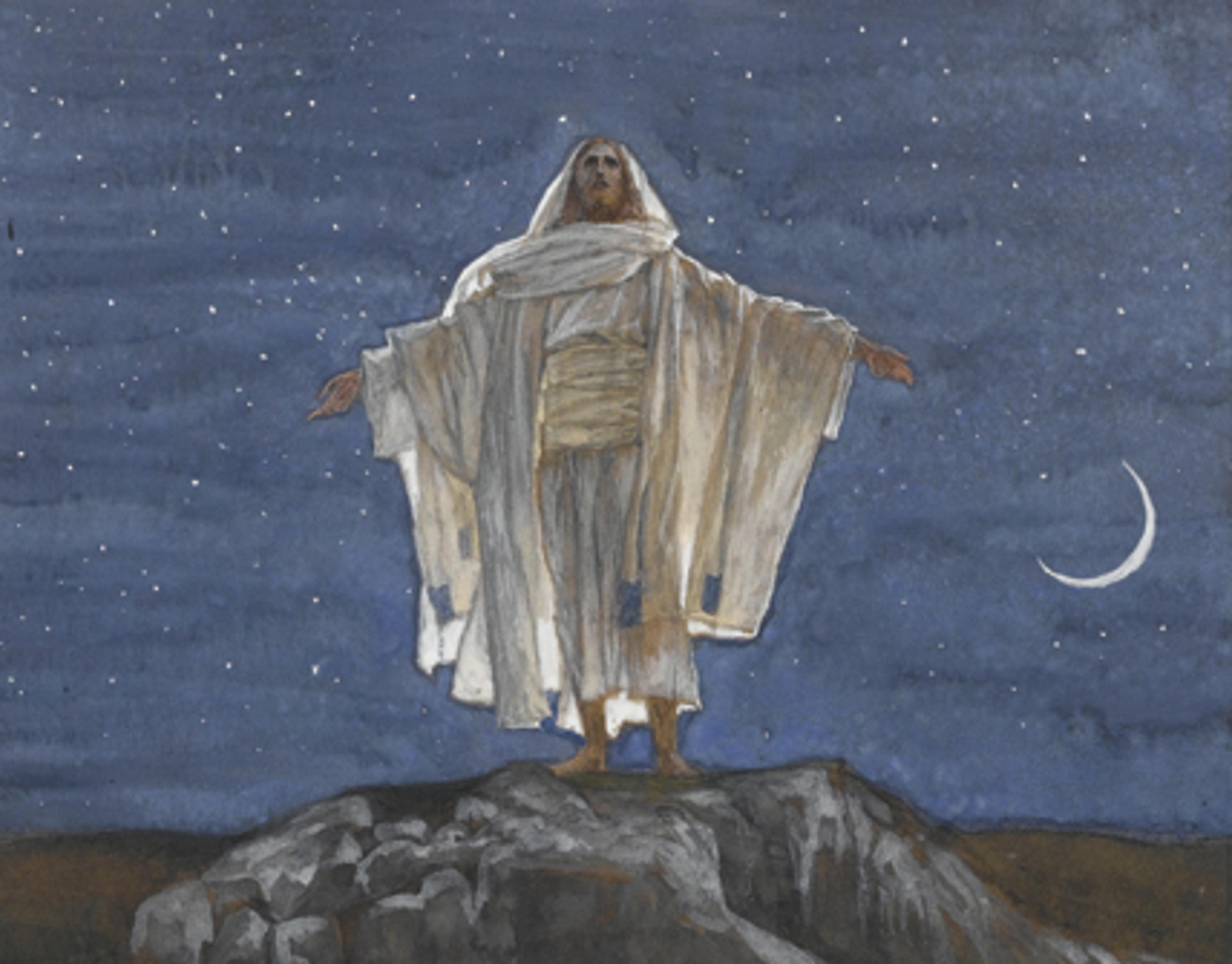 James Tissot (French, 1836−1902). Jesus Goes Up Alone onto a Mountain to Pray (detail), 1886−94. Opaque watercolor over graphite on gray wove paper, 1138 x 61⁄4 in. (28.9 × 15.9 cm). Brooklyn Museum, Purchased by public subscription, 00.159.137