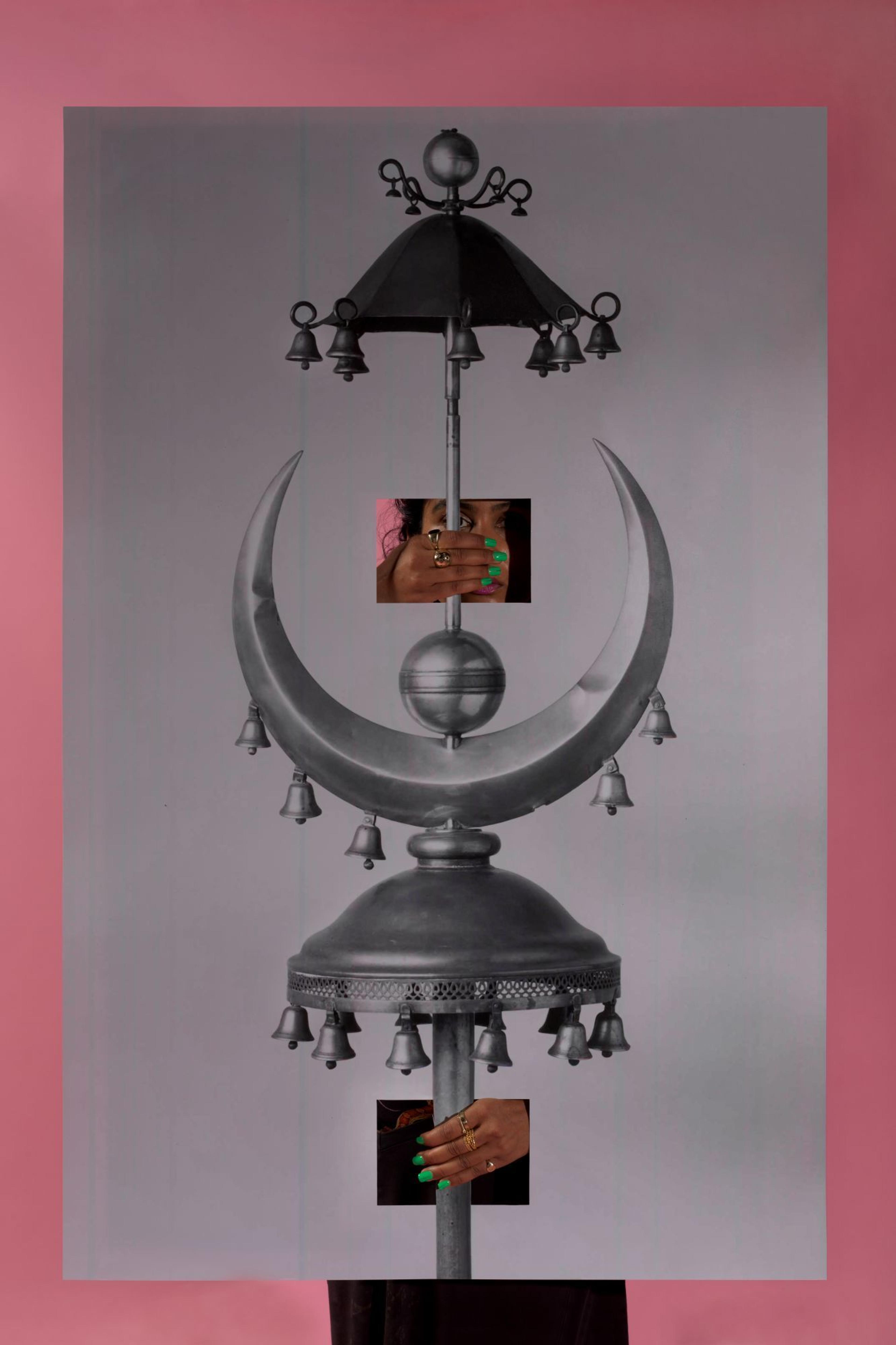 Baseera Khan (born Denton, Texas, 1980). Jingle Johnny Processional Stand Pink from Law of Antiquities, 2021. Archival inkjet print, artist’s custom frame, 60 × 40 in. (152.4 × 101.6 cm). Courtesy of the artist and Simone Subal Gallery, New York. © Baseera Khan