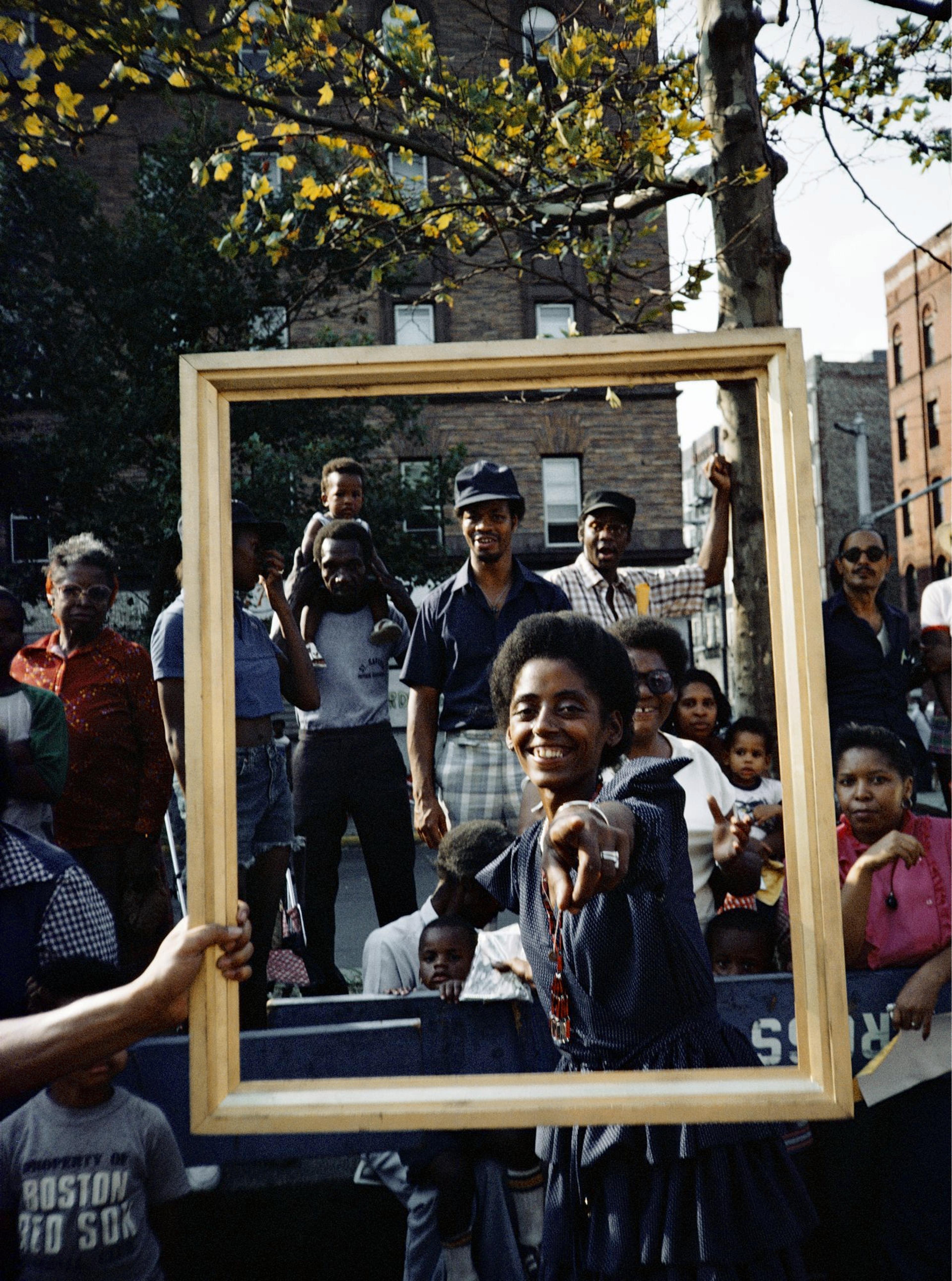 Lorraine O'Grady (American, born 1934). Art Is . . . (Girl Pointing),
1983/2009. Chromogenic photograph in 40 parts, 20 × 16 in. (50.8 ×
40.64 cm). Edition of 8 plus 1 artist’s proof. Courtesy of Alexander Gray Associates, New York. © Lorraine O’Grady/Artists Rights Society (ARS), New York