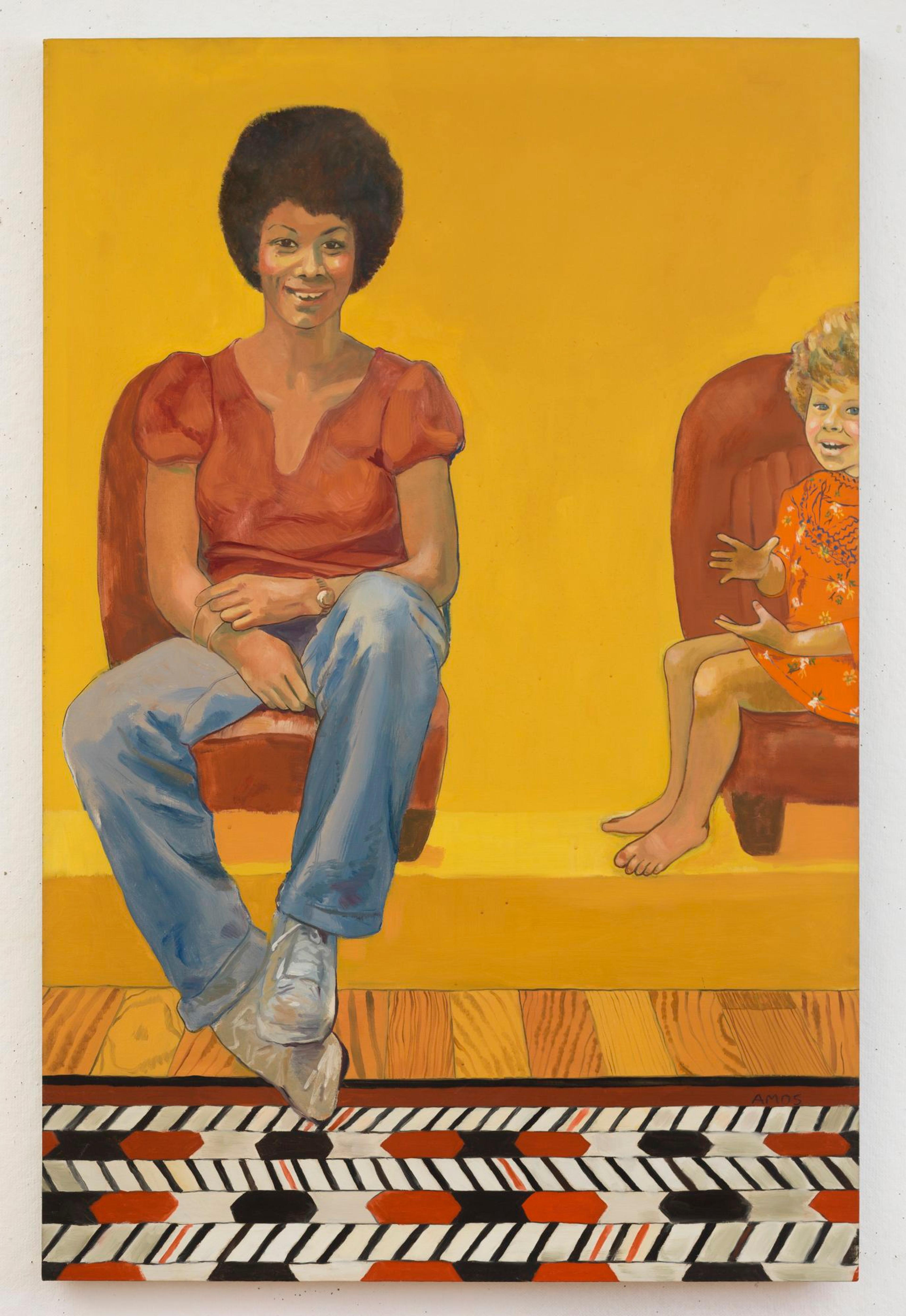 Emma Amos (American, born 1938). Eva the Babysitter, 1973. Oil on canvas, 50 x 34 in. (127 x 86.4 cm). Courtesy of the artist and Ryan Lee Gallery, New York. © Emma Amos. Licensed by VAGA at Artists Rights Society (ARS), New York