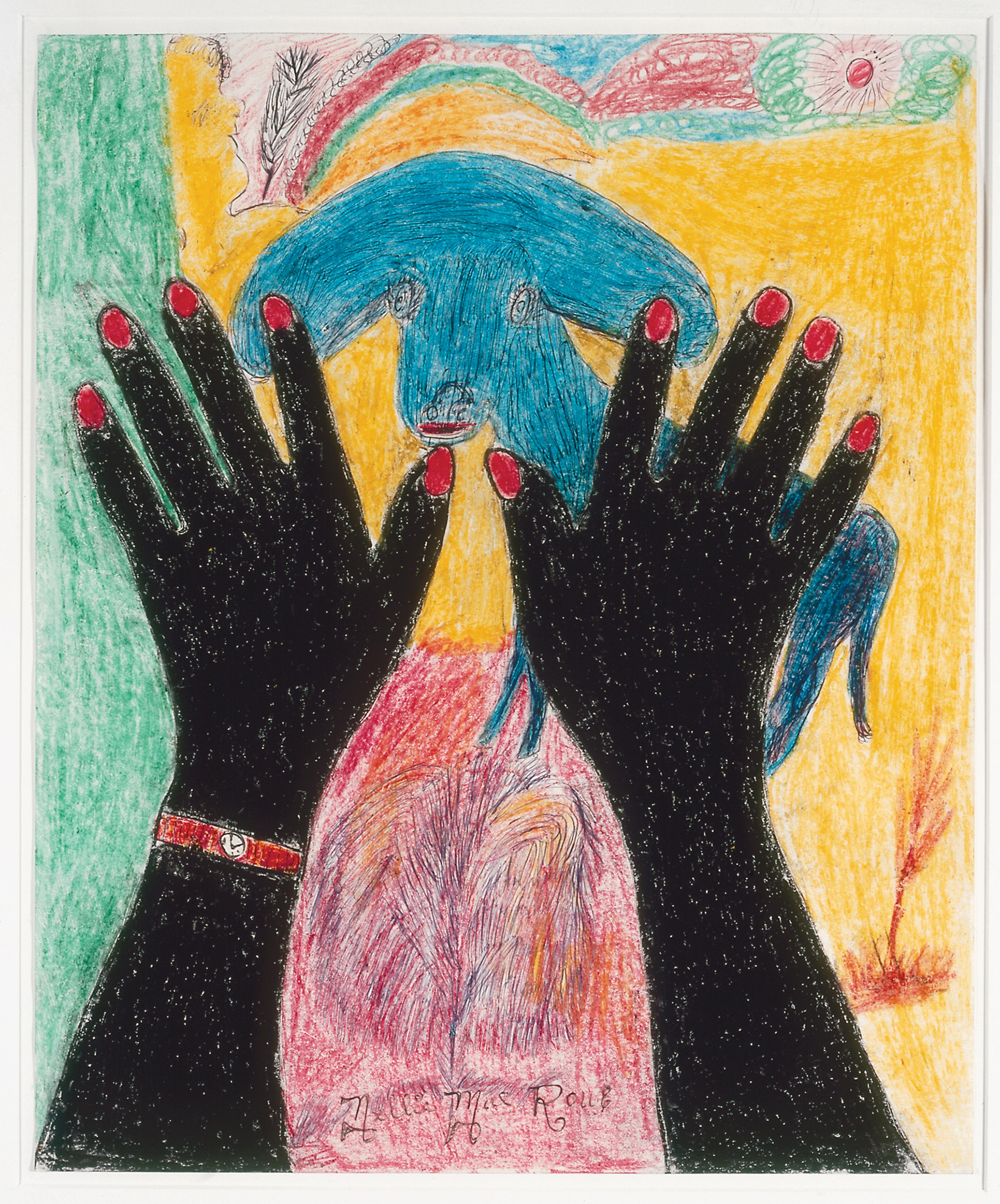 Nellie Mae Rowe (American, 1900–1982). Untitled (Peace), 1978–82. Crayon and pen on paper, 17 × 14 in. (43.2 × 35.6 cm). High Museum of Art, gift of Judith Alexander, 2003.219. © 2022 Estate of Nellie Mae Rowe/Artists Rights Society (ARS), New York. (Photo: © High Museum of Art, Atlanta)