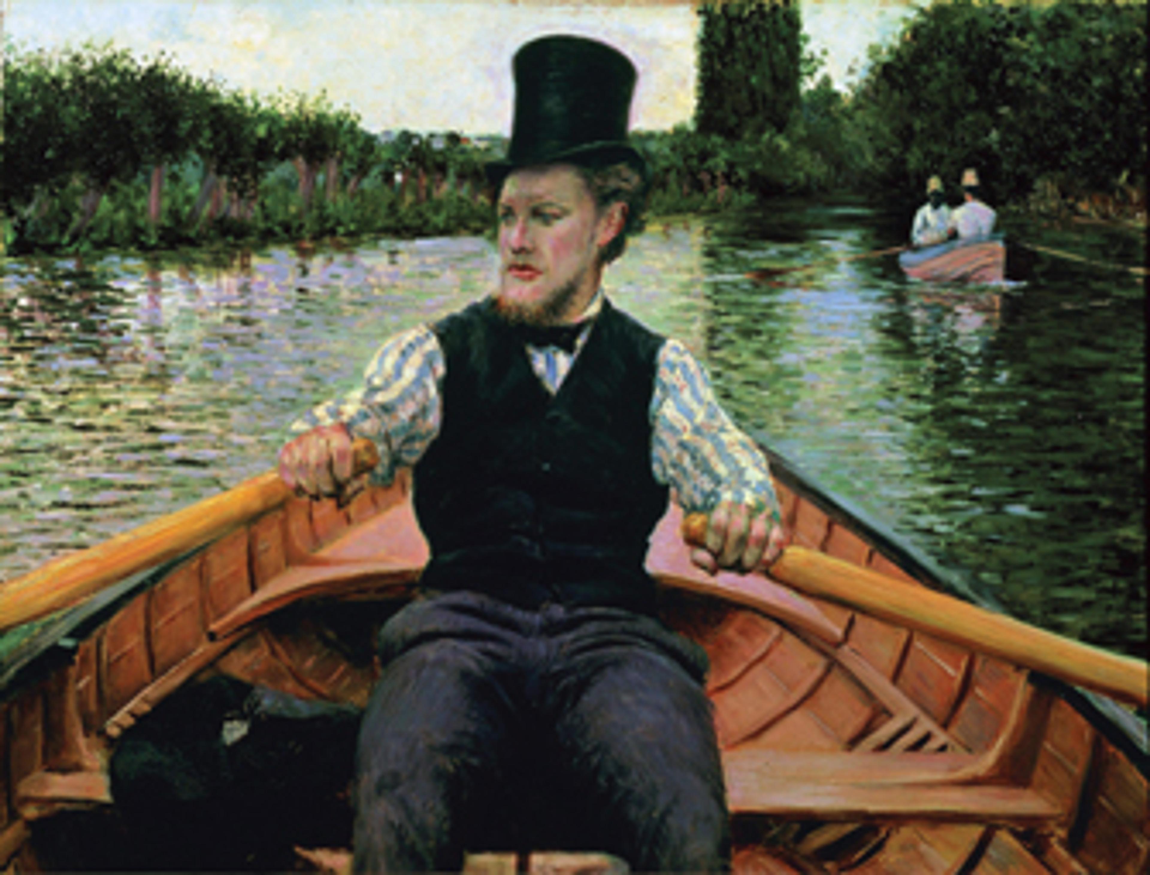 Gustave Caillebotte (French, 1848–1894). Oarsman in a Top Hat, 1877–78. Oil on canvas, 357⁄16 x 461⁄16 in. (90 × 117 cm). Private collection