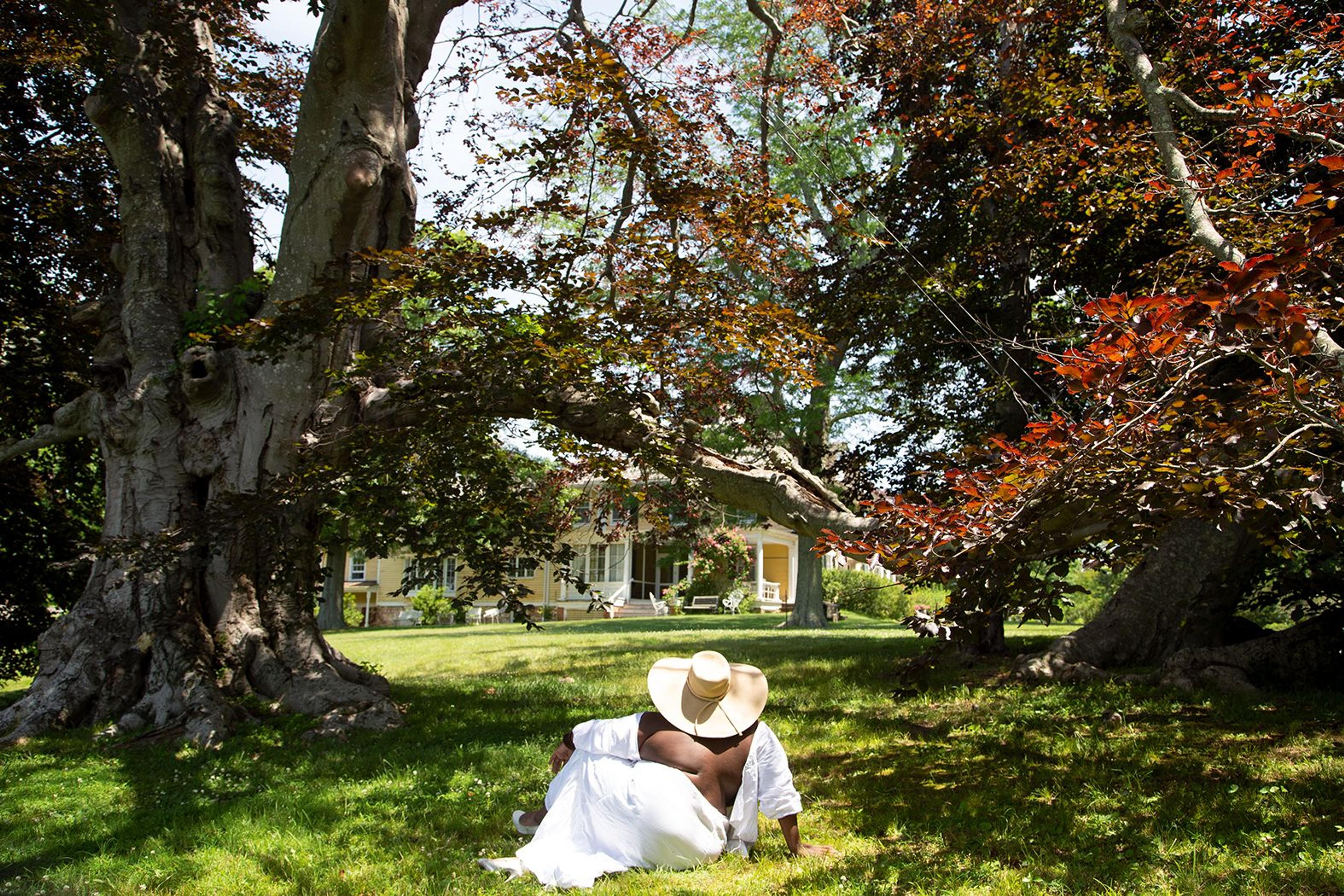 Nona Faustine (born Brooklyn, New York, 1977). ‘There are few markers left but your black body is the marker. The land does hold the memory of your existence. You only have to put it there in its natural state to remember. – Harriet Tubman’, Sylvester Manor, Shelter Island, New York, 2021. Published in White Shoes (MACK, 2021). (Photo: Courtesy of the artist and MACK)