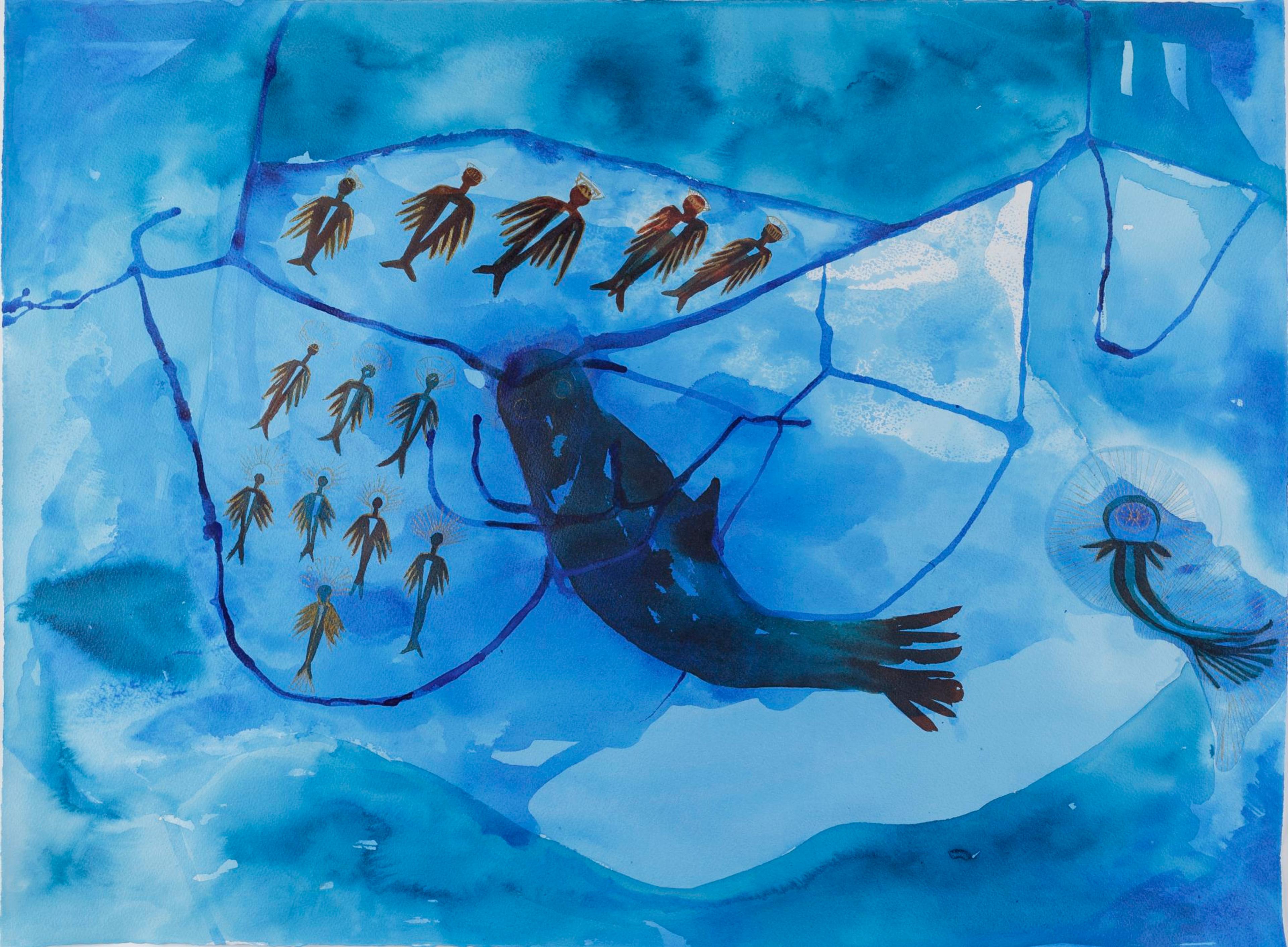 María Magdalena Campos-Pons (born Matanzas, Cuba, 1959). Floating between Temperature Zones, from the series Un Pedazo de Mar, 2019. Gouache, watercolor, graphite, ink on paper, 25 5/16 × 33 in. (64.3 × 83.8 cm). Leah Bennett, Private Collection. © María Magdalena Campos-Pons. (Photo: courtesy of Gallery Wendi Norris)