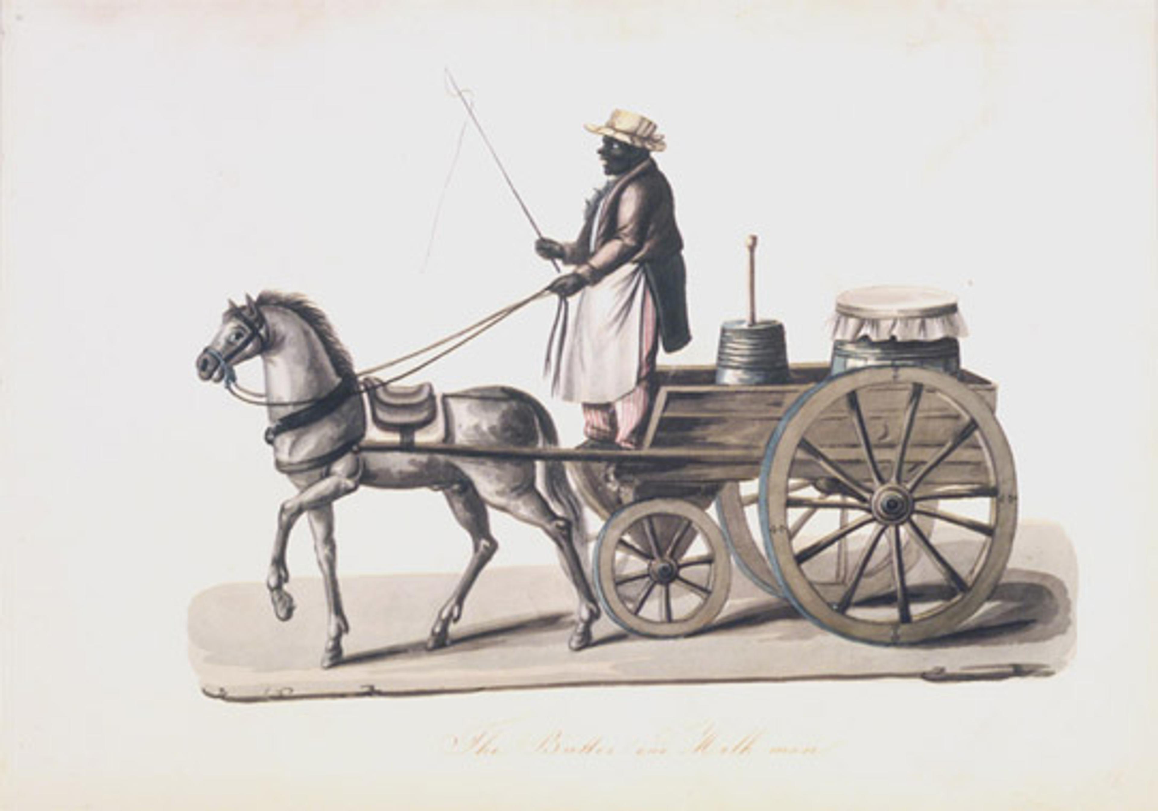 Nicolino V. Calyo (American, born Italy, 1799–1884). The Butter and Milk Man, 1840s. Watercolor over graphite on paper. Brooklyn Museum, Purchased with funds given by Mr. and Mrs. Leonard L. Milberg, 1990.16.