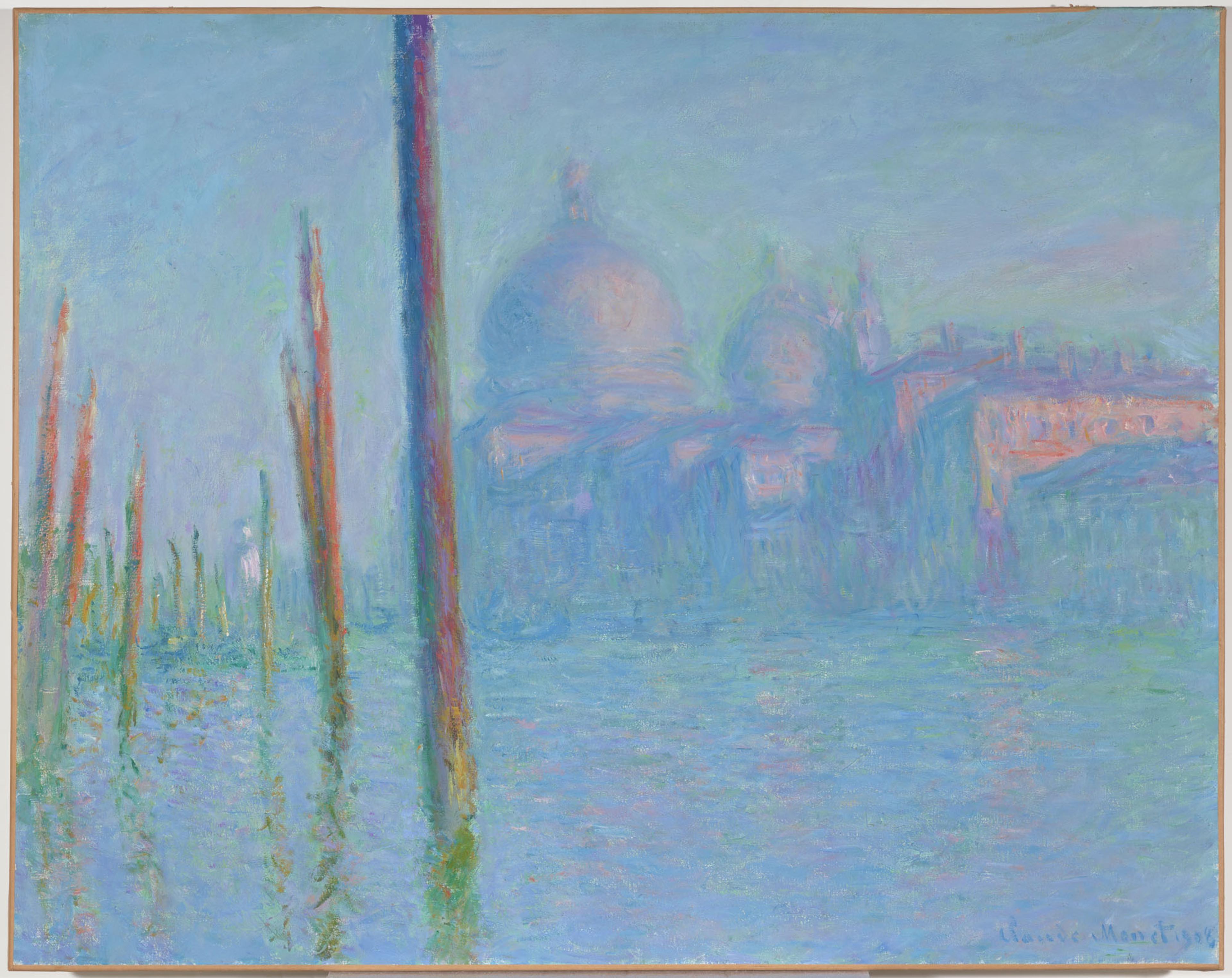 Impressionist painting depicting Venice’s Grand Canal in soft blues