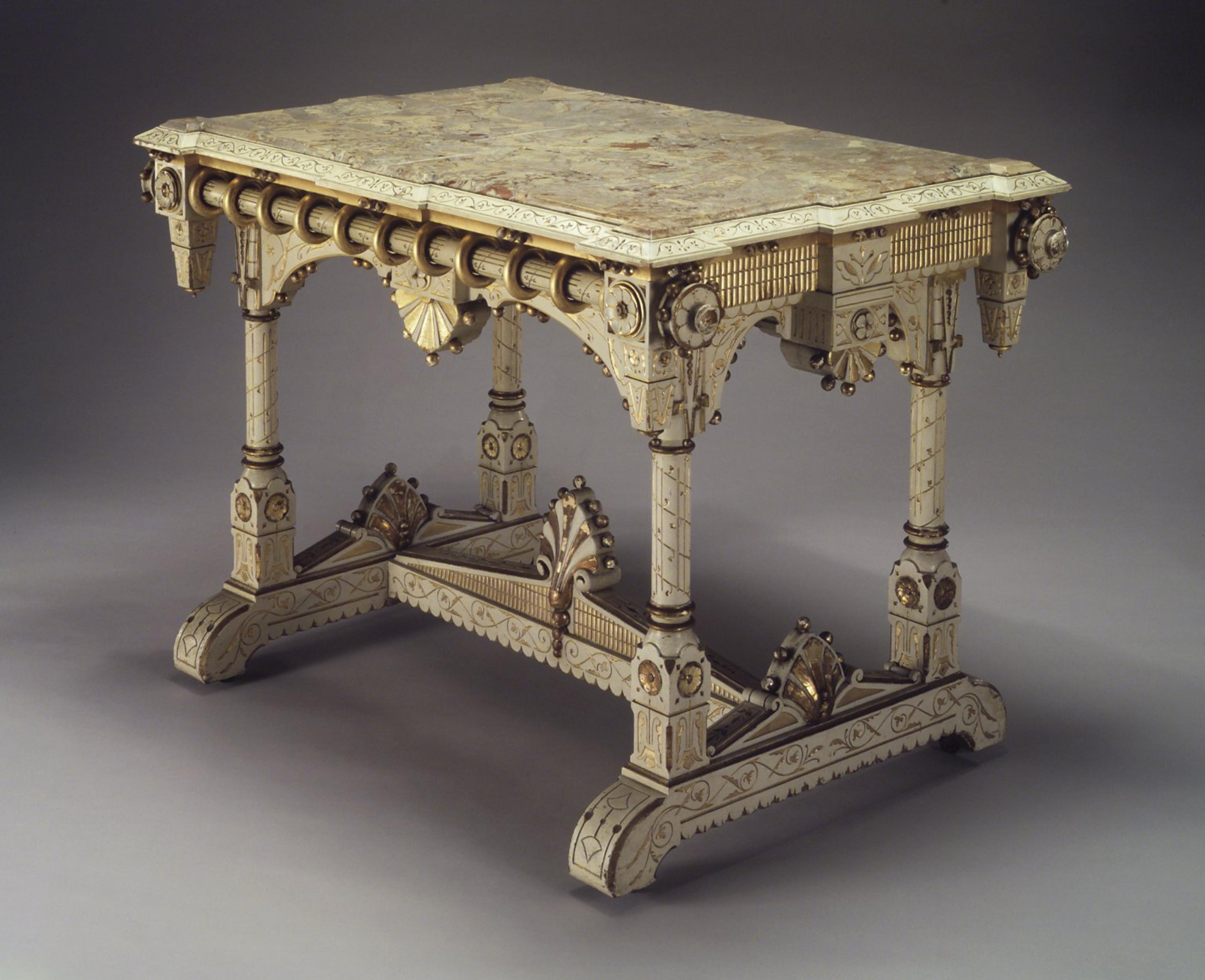 Center Table. Made by Allen &amp; Brother (1847–1902). Philadelphia, Pennsylvania, circa 1875. Cherry, marble, 315⁄8 x 443⁄4 x 291⁄4 in. (80.3 × 113.7 × 74.3 cm). Brooklyn Museum; Marie Bernice Bitzer Fund, 1994.153