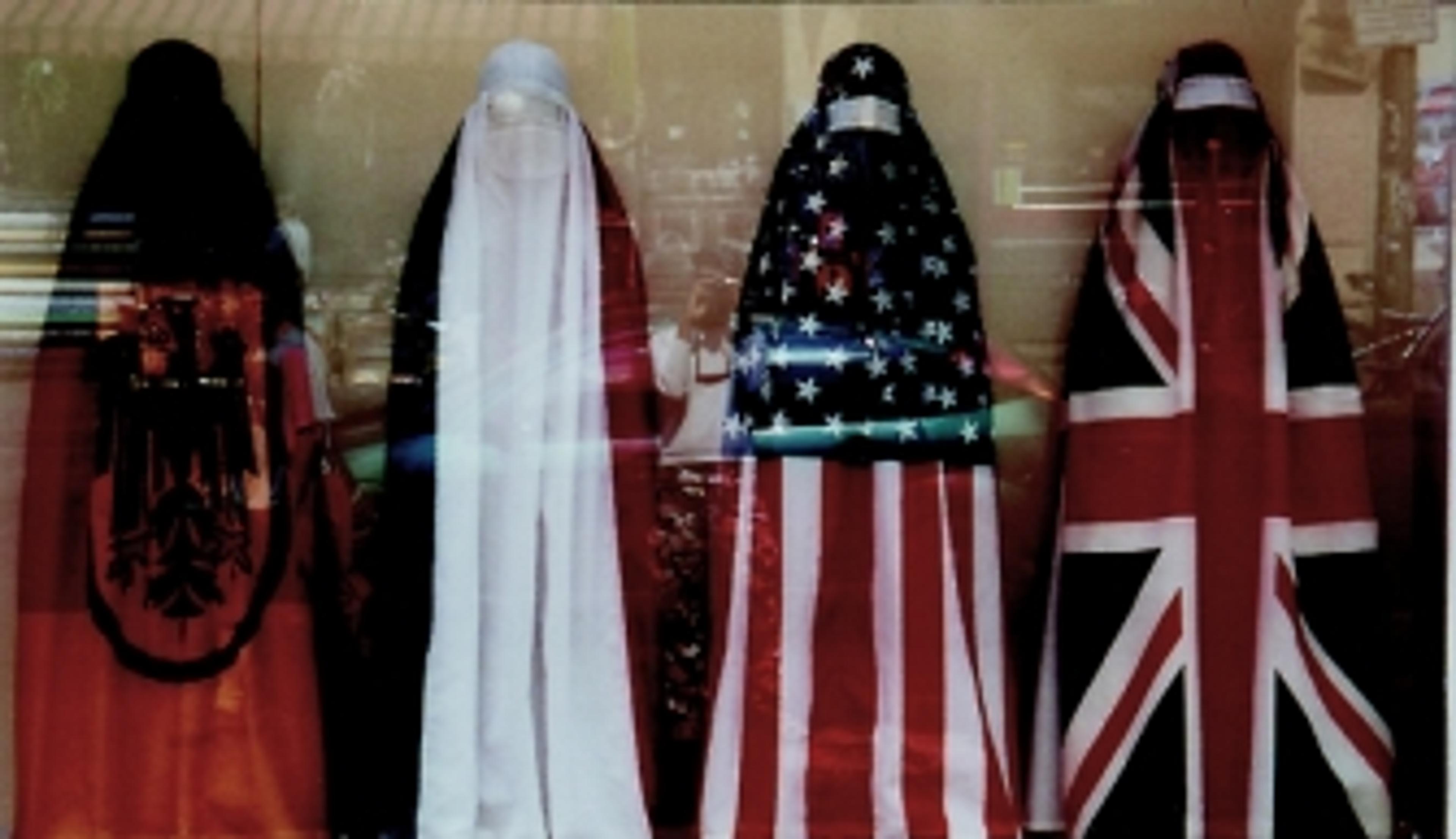 Jean-Ulrick Désert (b. Haiti; works in Germany and United States). The Burqa Project: On the Borders of My Dreams I Encountered My Double’s Ghost, 2002. Mannequins and textiles, 63 × 118 in. (160 × 300 cm). Courtesy of the artist