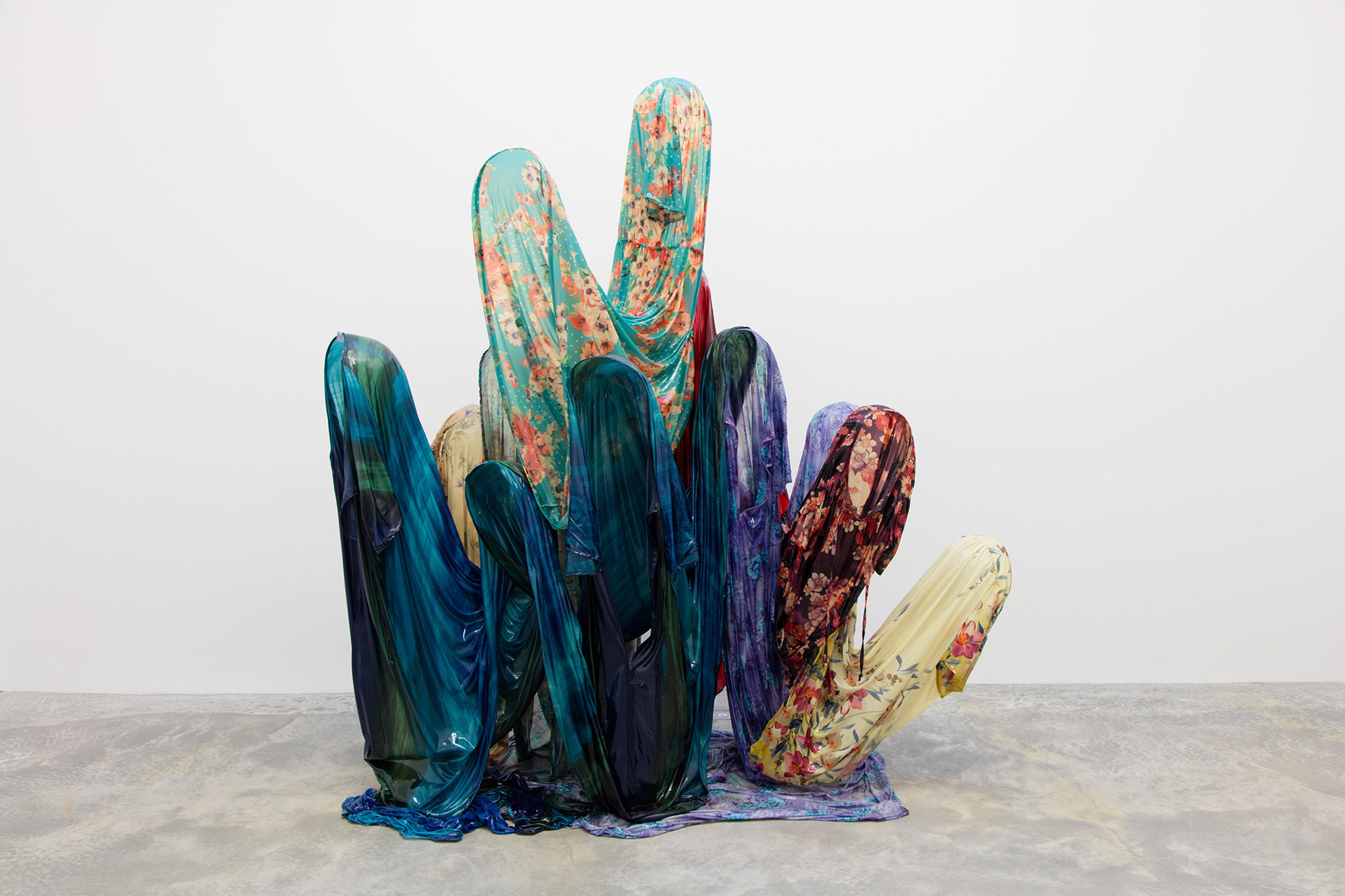 Kevin Beasley. Untitled (hollow), 2016. Resin, housedresses, kaftans, 80 x 73 x 36 in. (203.2 x 185.4 x 91.4 cm). Image courtesy of the artist and Casey Kaplan, New York. Photo: Jean Vong