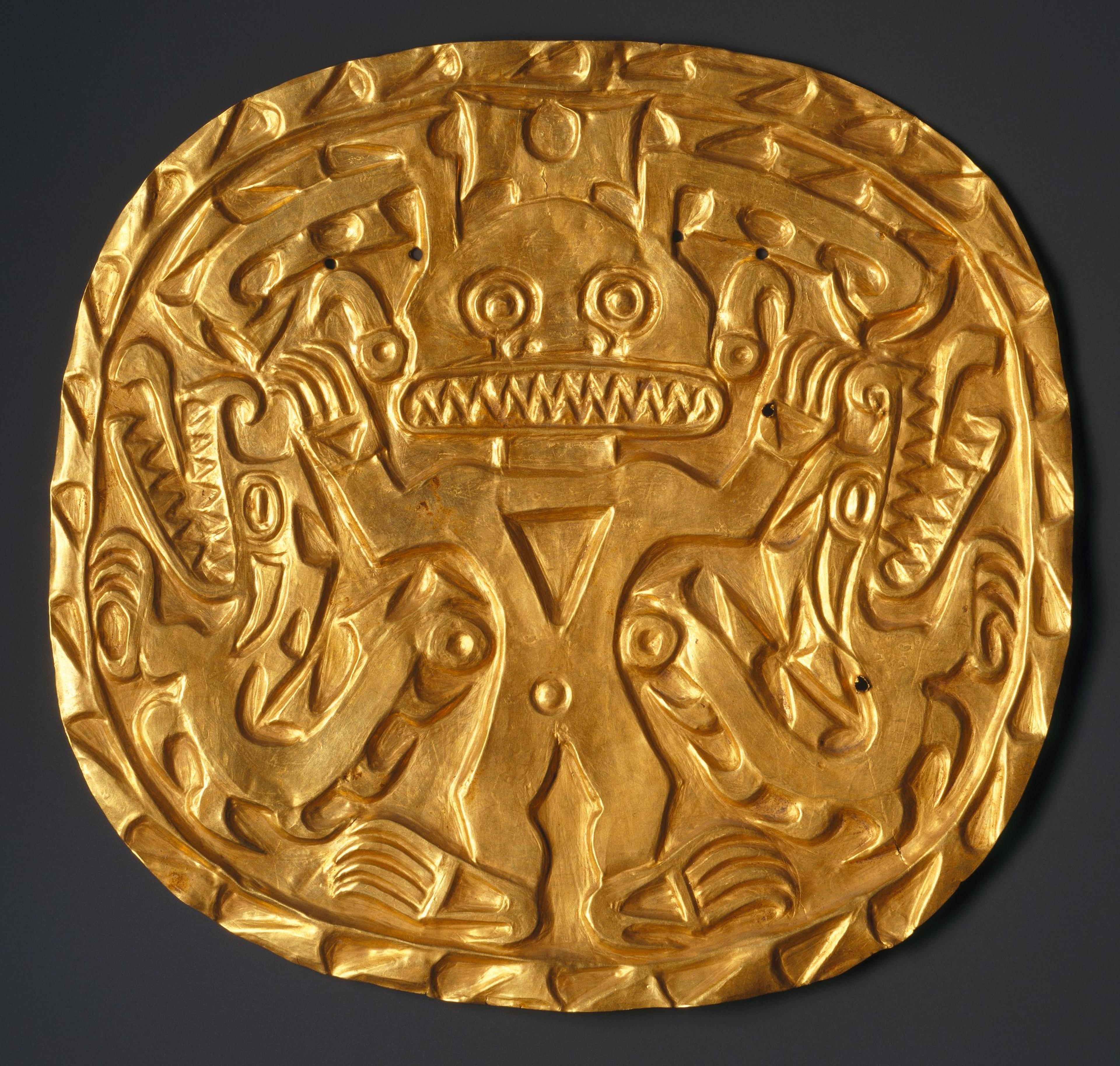 Coclé artist. <i>Plaque with Crocodile Deity</i>, ca. 700– 900. Gold (tumbaga). Brooklyn Museum; Museum Expedition 1931, Museum Collection Fund, 33.448.12. (Photo: Brooklyn Museum)