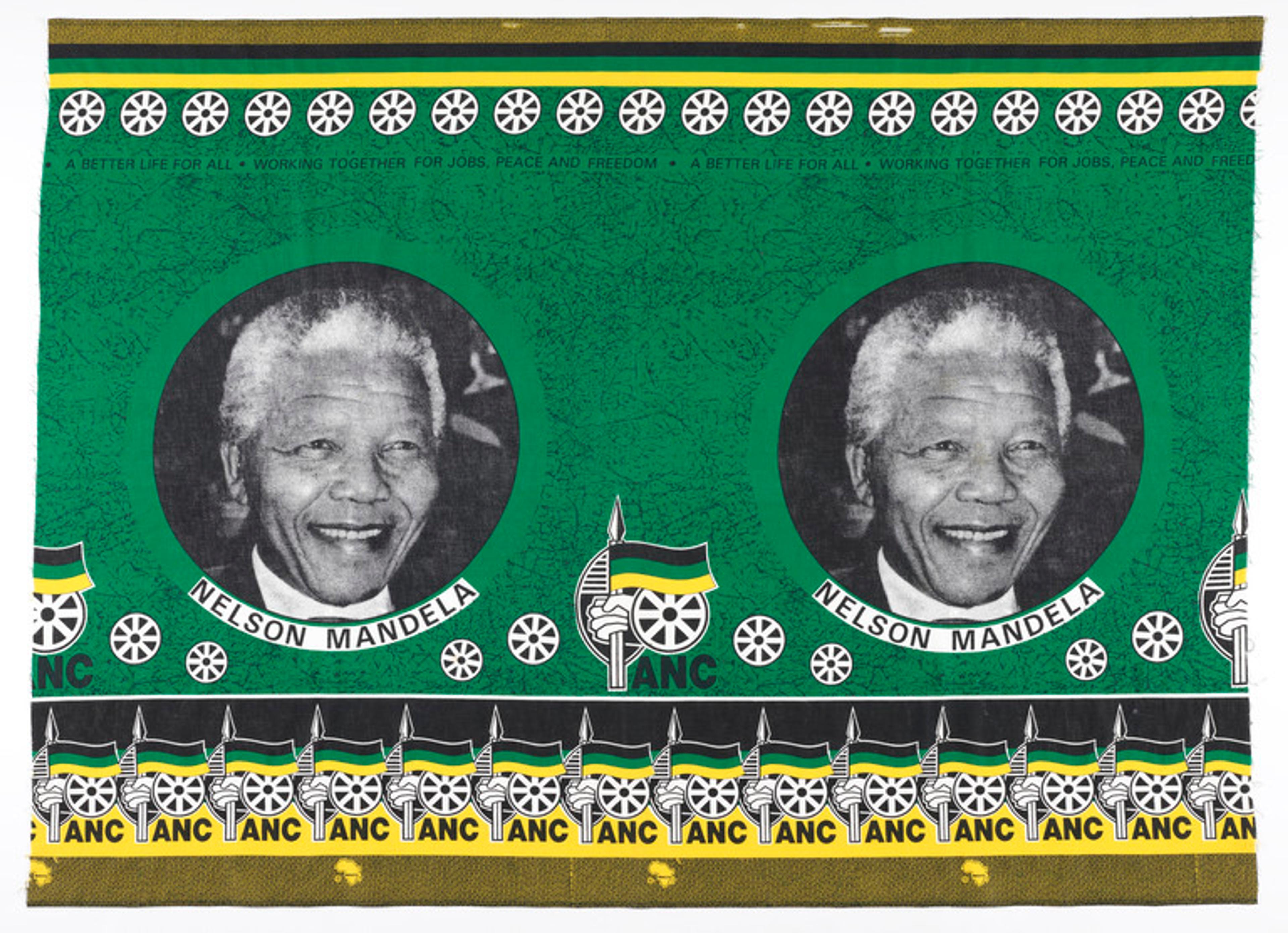 African National Congress (ANC) Nelson Mandela commemorative cloth, South Africa, 1991. (Photo: © Victoria and Albert Museum, London)